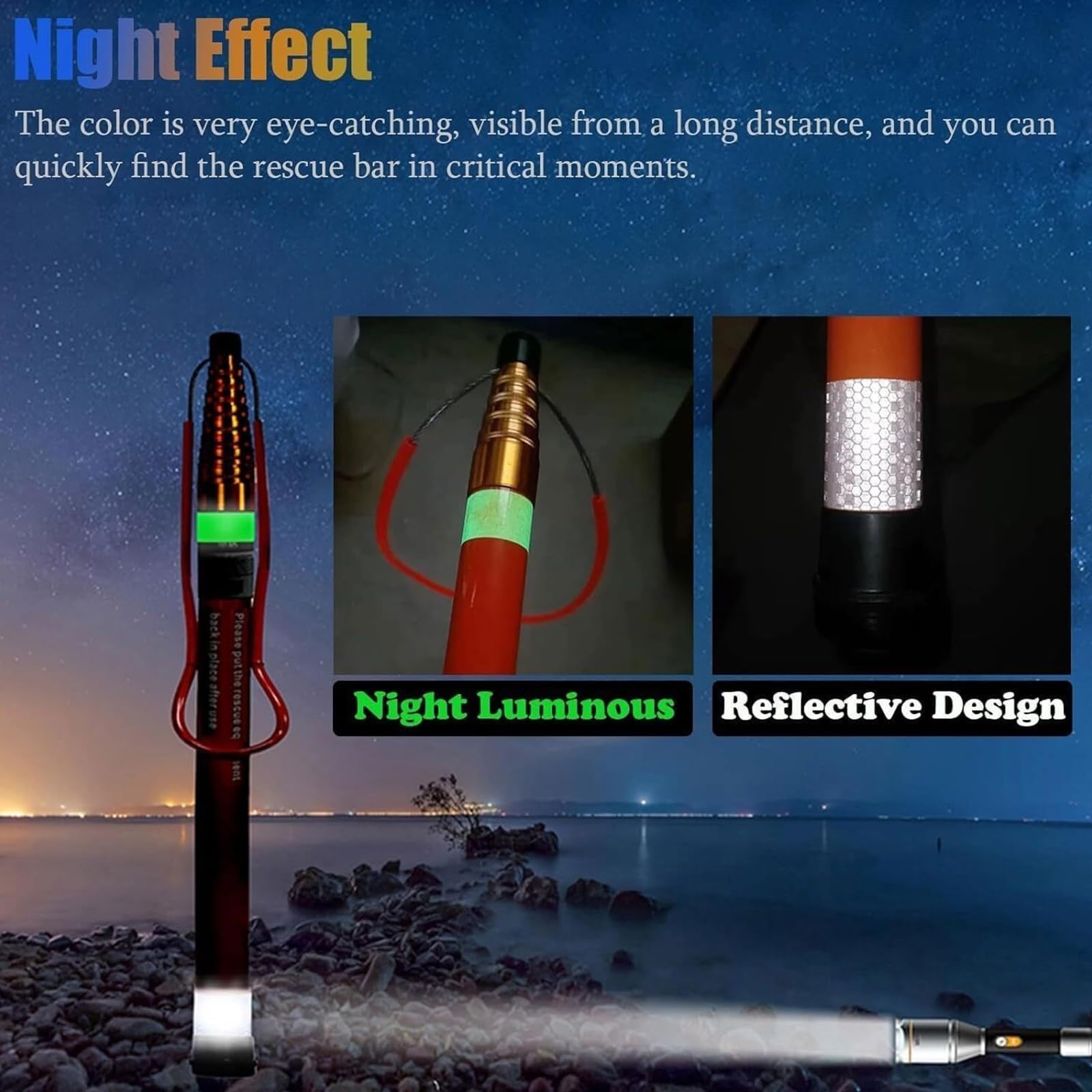 Poste de gancho de seguridad para piscina, barra telescópica para salvar vidas con capacidad de carga de 120 kg, diseño luminoso nocturno y reflectante para seguridad en el agua