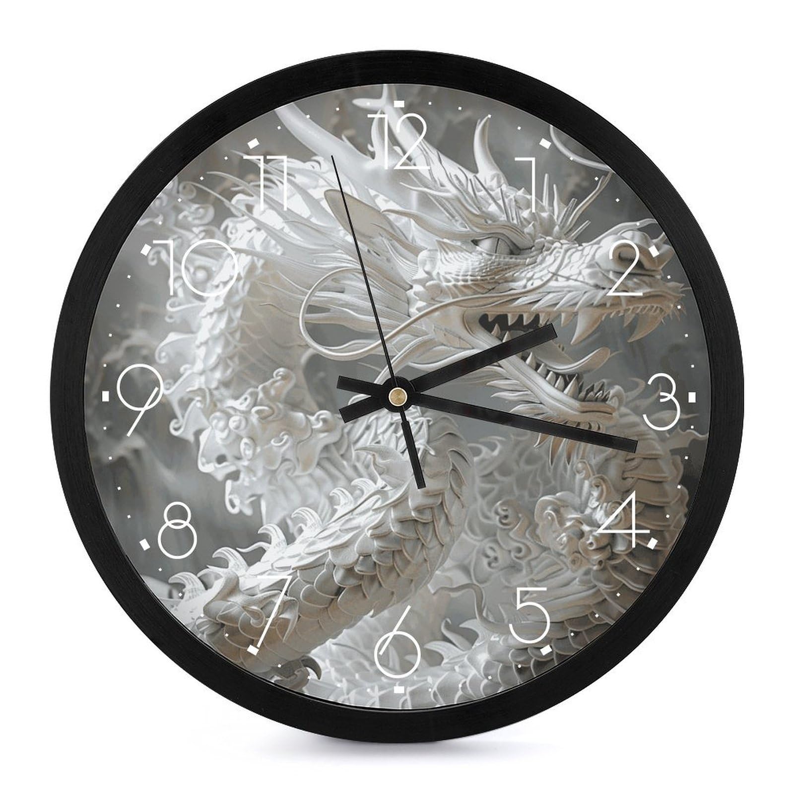 Horloge murale silencieuse sans tic-tac ronde et moderne dragon blanc