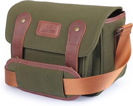 MegaGear Sequoia Canvas Bag Compatible with Canon, Nikon, Sony SLR/DSLR Mirrorless Cameras, Khaki Green (MG1974), PU Leather