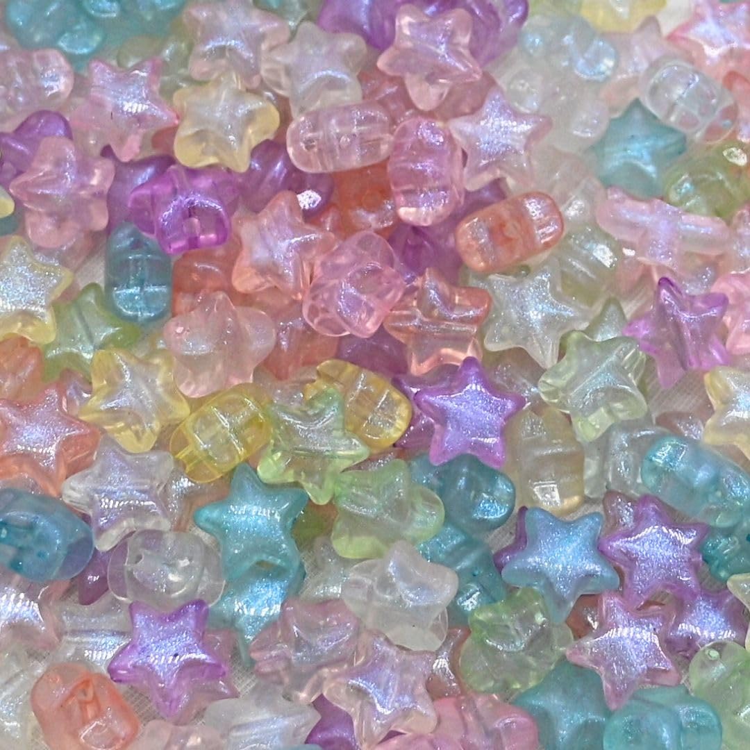 Satra Traders Assorted Glow in Dark Transparent Star Plastic Beads | Size: 11mm | Qty: 100g