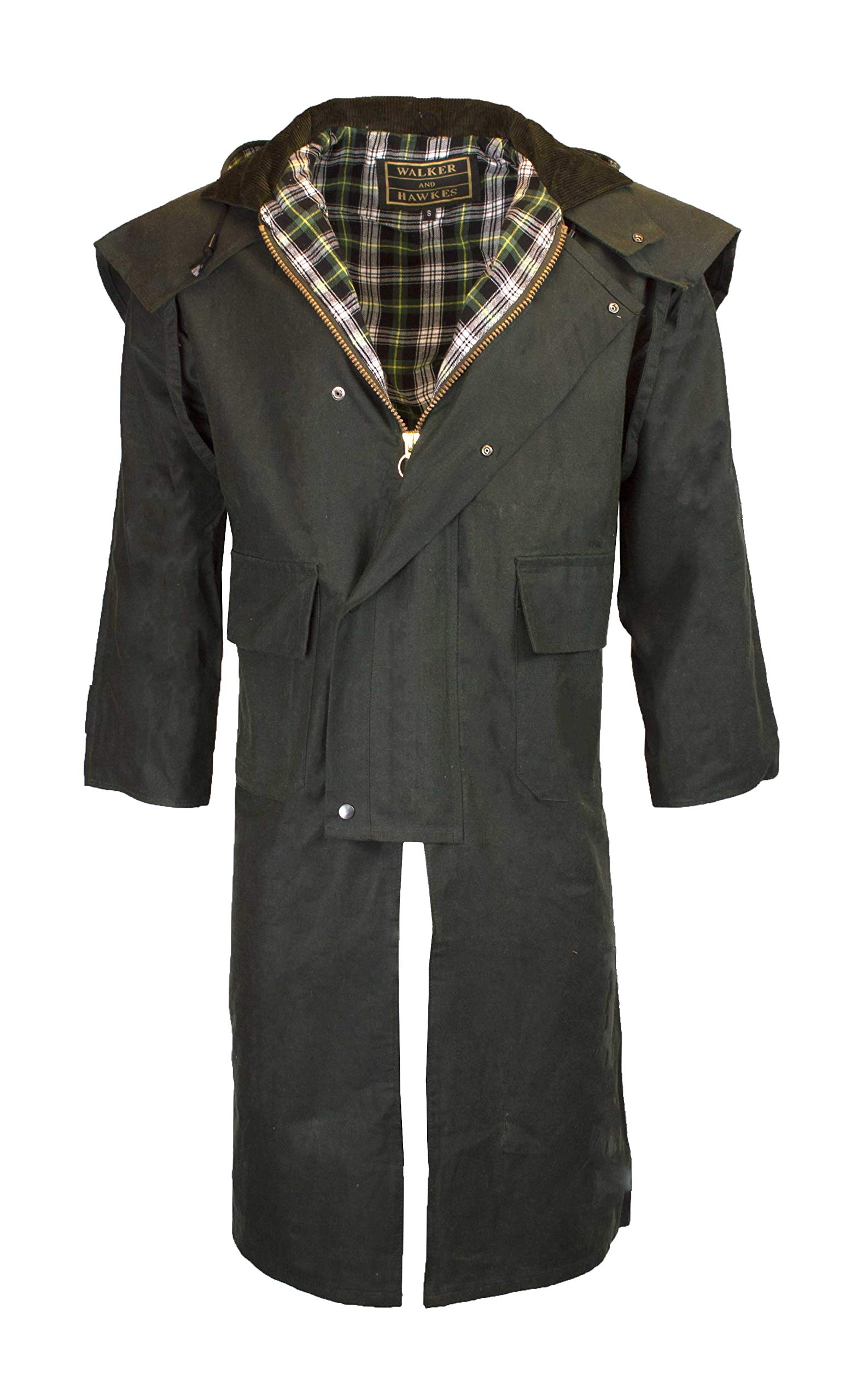 Walker & Hawkes – Impermeabile lungo cerato, unisex, stile mandriano, con cappuccio