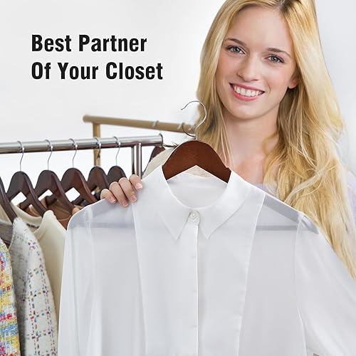 Miniatura 7 de Perchas de madera con gancho giratorio de 360 grados, acabado natural liso y perchas de madera duraderas, perchas resistentes para ropa, chaquetas,