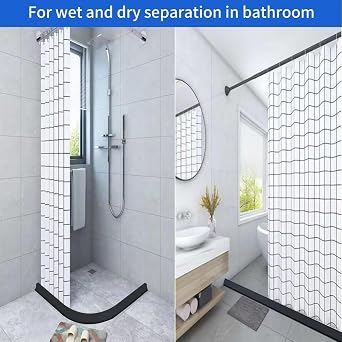 2M Black Shower Threshold Water Barrier,Wet Room Floor Bathroom Dam,Shower Tray Sealing Strip,Kitchen Sink Bathtub Countertop Retaining Strip, Water Stopper Strip(L Shape, 3cm)
