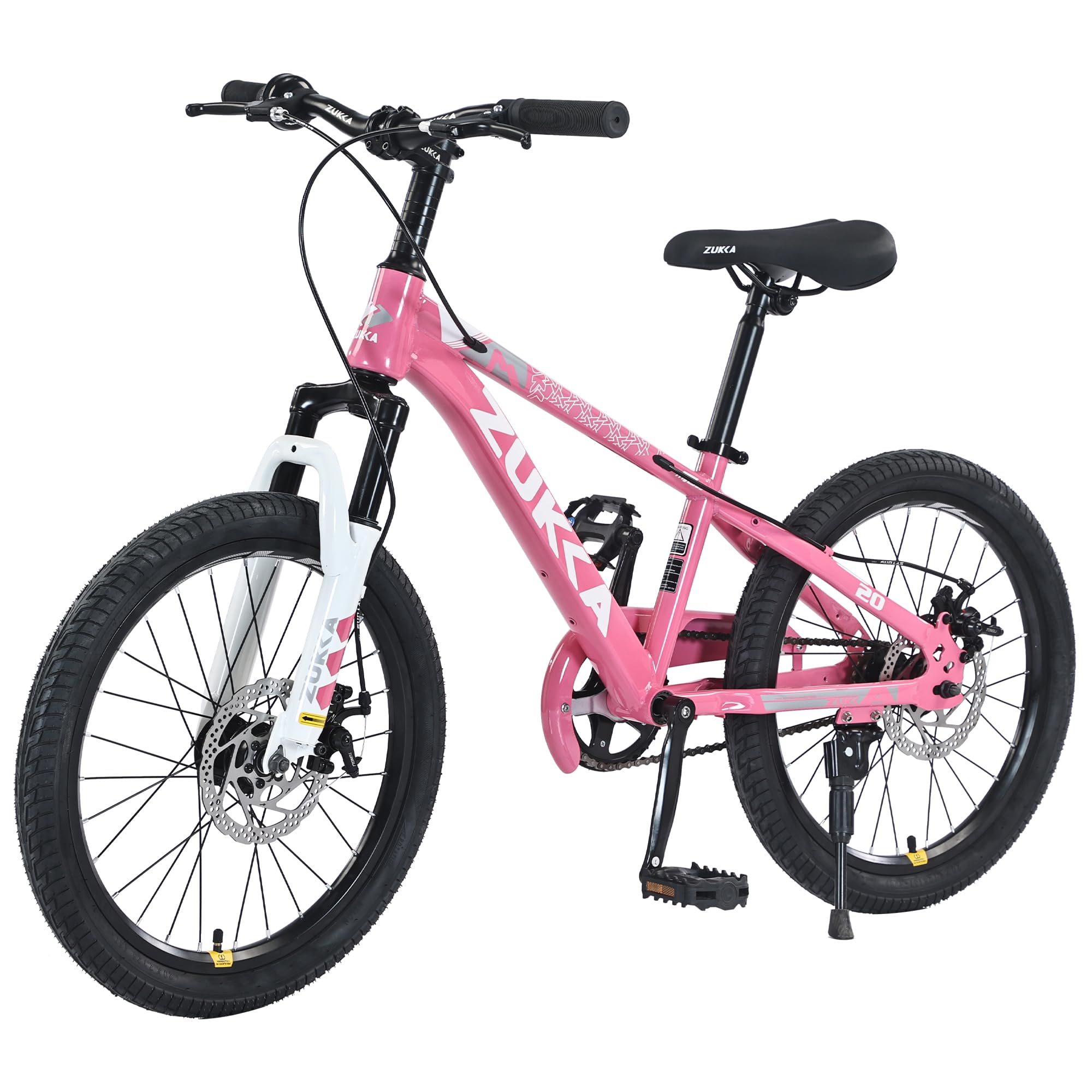 ZUKKA Kids Bike 20/24 Inch Mountain Bike Dual Disc Brake Suspension Fork Single Speed for Ages 7-12 Boys and Girls Youth Bicycle, Multiple Colors (Pink, 20 Inch)