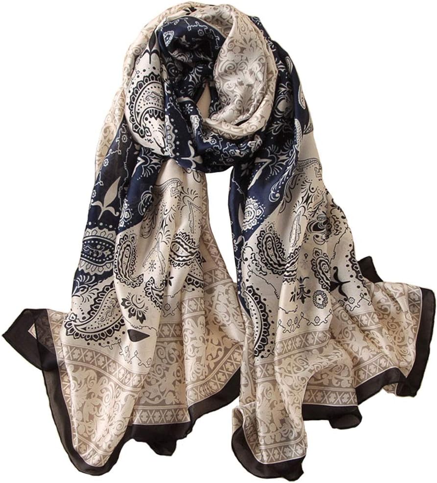 Silk Feeling Long Satin Scarf Fashion Beach Scarf Shawl Check Style Sunscreen Shawls Wraps-Lightweight Pattern