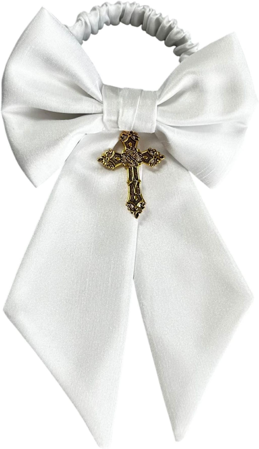 Boys Communion Armband White Shantung Sateen with Cross Charm
