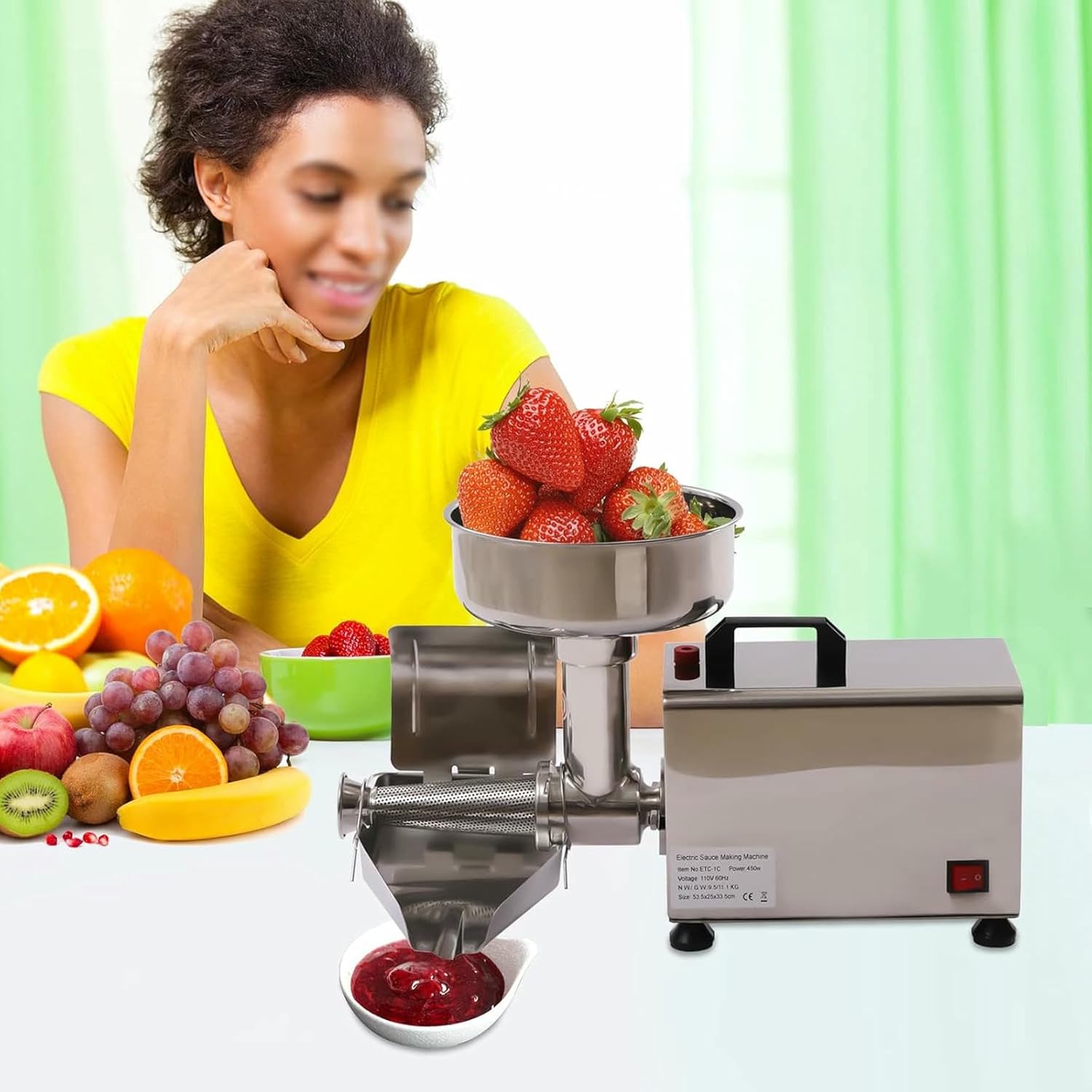 Electric Tomato Strainer 60Hz Sauce Maker Food Mill for Tomato Sauce 50kg/h Tomato Milling Machine Desktop Fruit Press Squeezer Food Strainer & Sauce Maker, 450W 110V, Normal, Silver