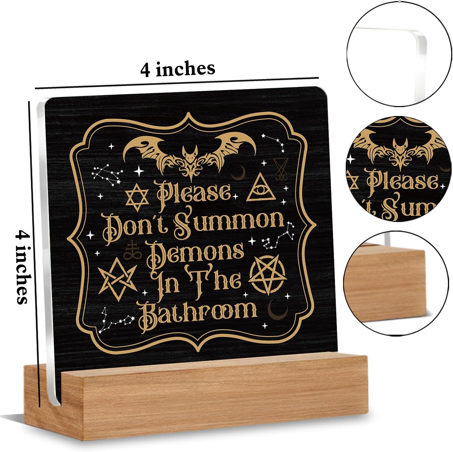 Scary Halloween Bathroom Decor, Funny Gothic Decorations, Please Don't Summon Demons In The Bathroom Acrylic Desk Decor for Home Office Toilet Powder Room Restroom image 3