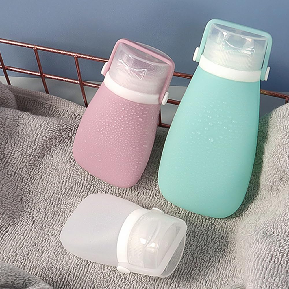 50 botellas de silicona vacías suaves y recargables para cosméticos, tubo de viaje, contenedor portátil a prueba de fugas para champú, loción, contenedor portátil (rosa oscuro, 90 ml)