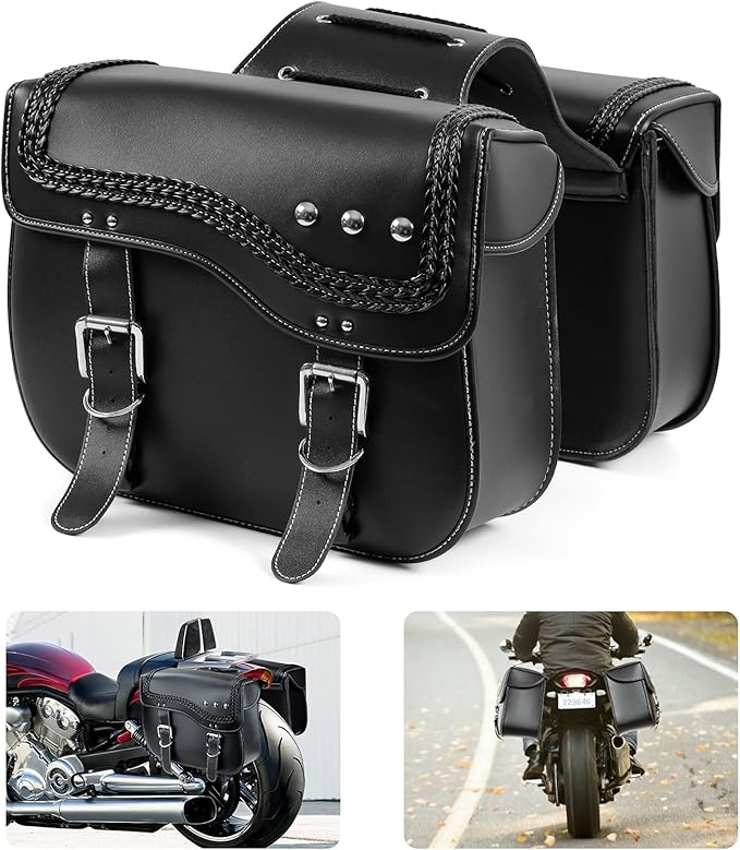 Newruiheng Motorcycle Saddlebags, Synthetic Leather
