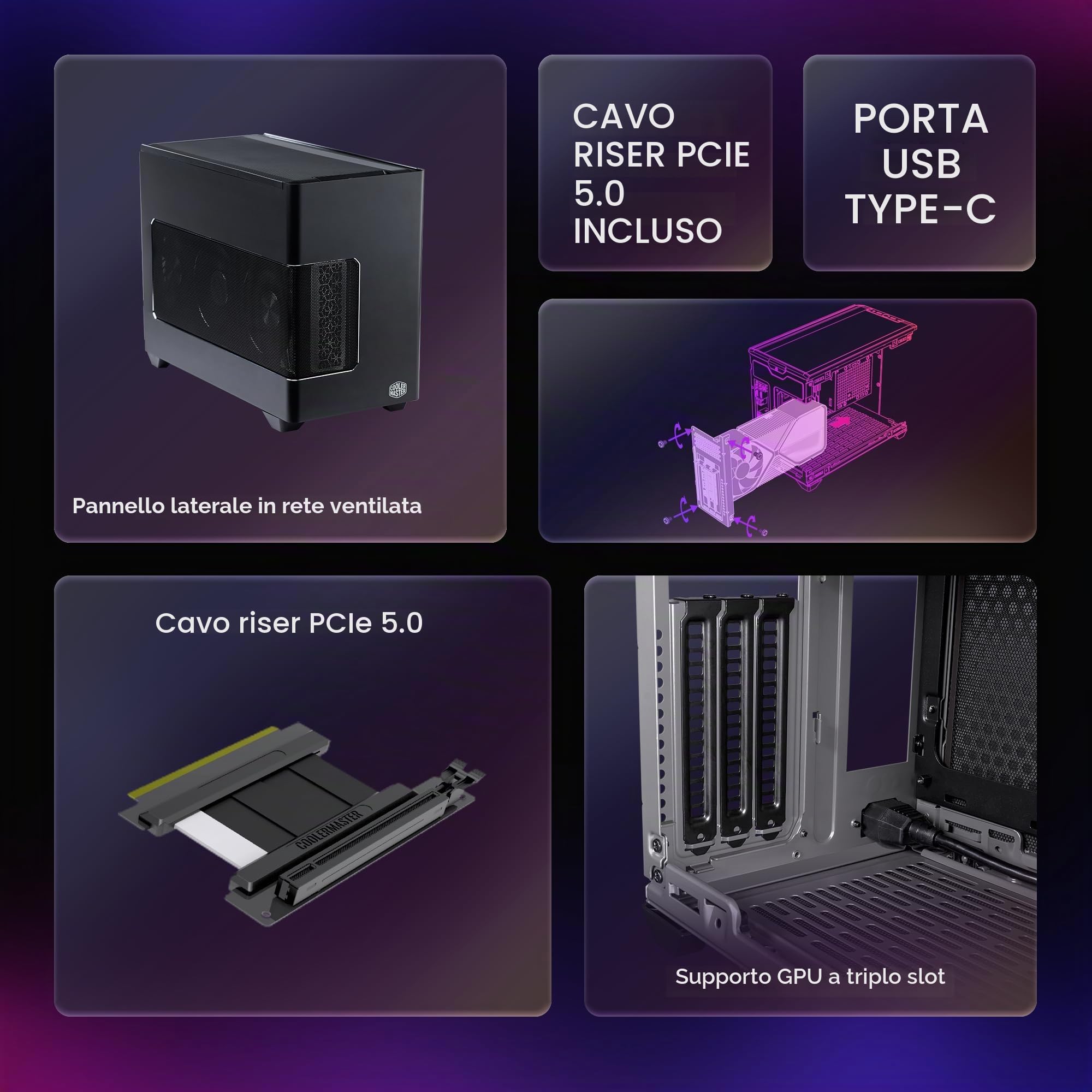 Cooler Master NR200P V3 Mini-ITX PC Case Ready, Top Mount 280mm AIO, PCIe 5.0 Riser, 361.5mm Vertical GPU Mount, Progettato Ready Nvidia RTX 5090 | AMD RX 9070 XT, SFX PSU - Pronto per l'installazione