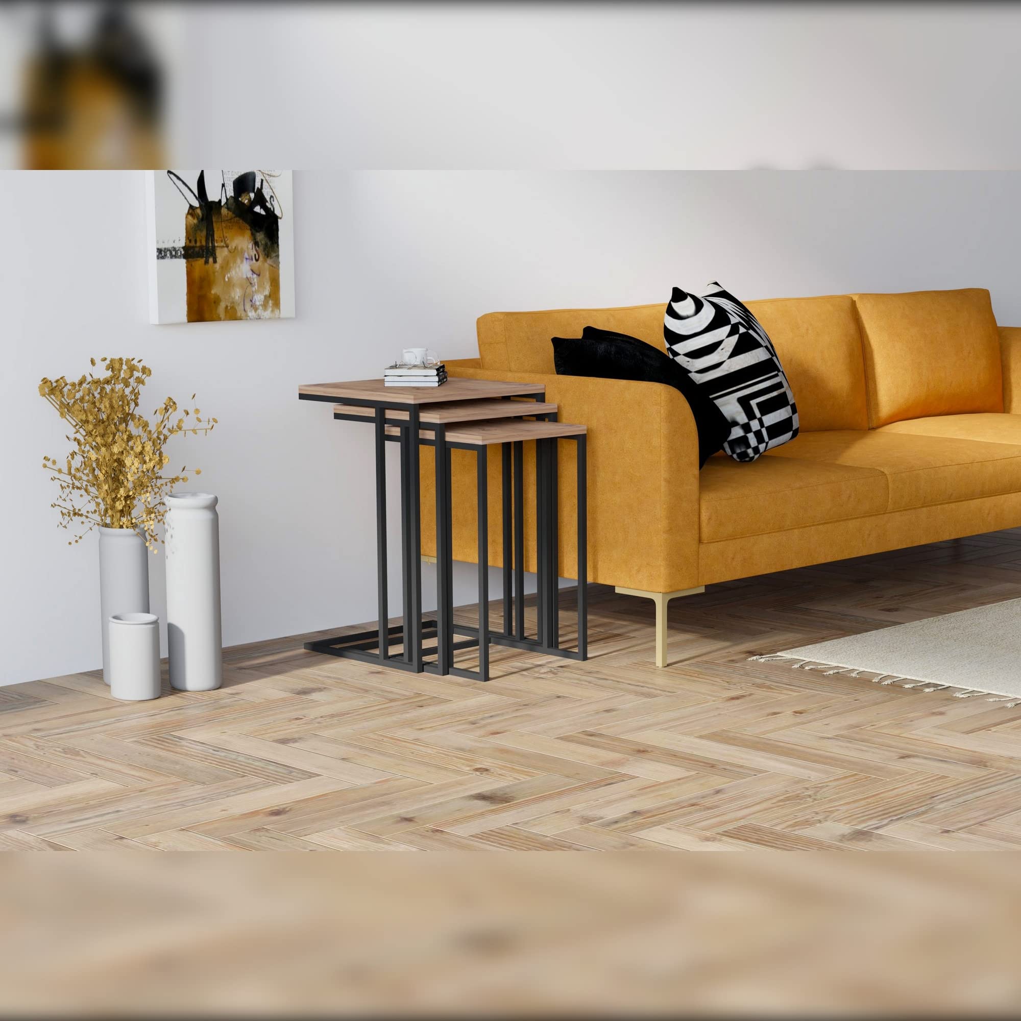 WELL HOME MOBILIARIO & DECORACIÓN Mesa Nido,100% Tablero de aglomerado rechapado en melamina, Color Atlantic Negro