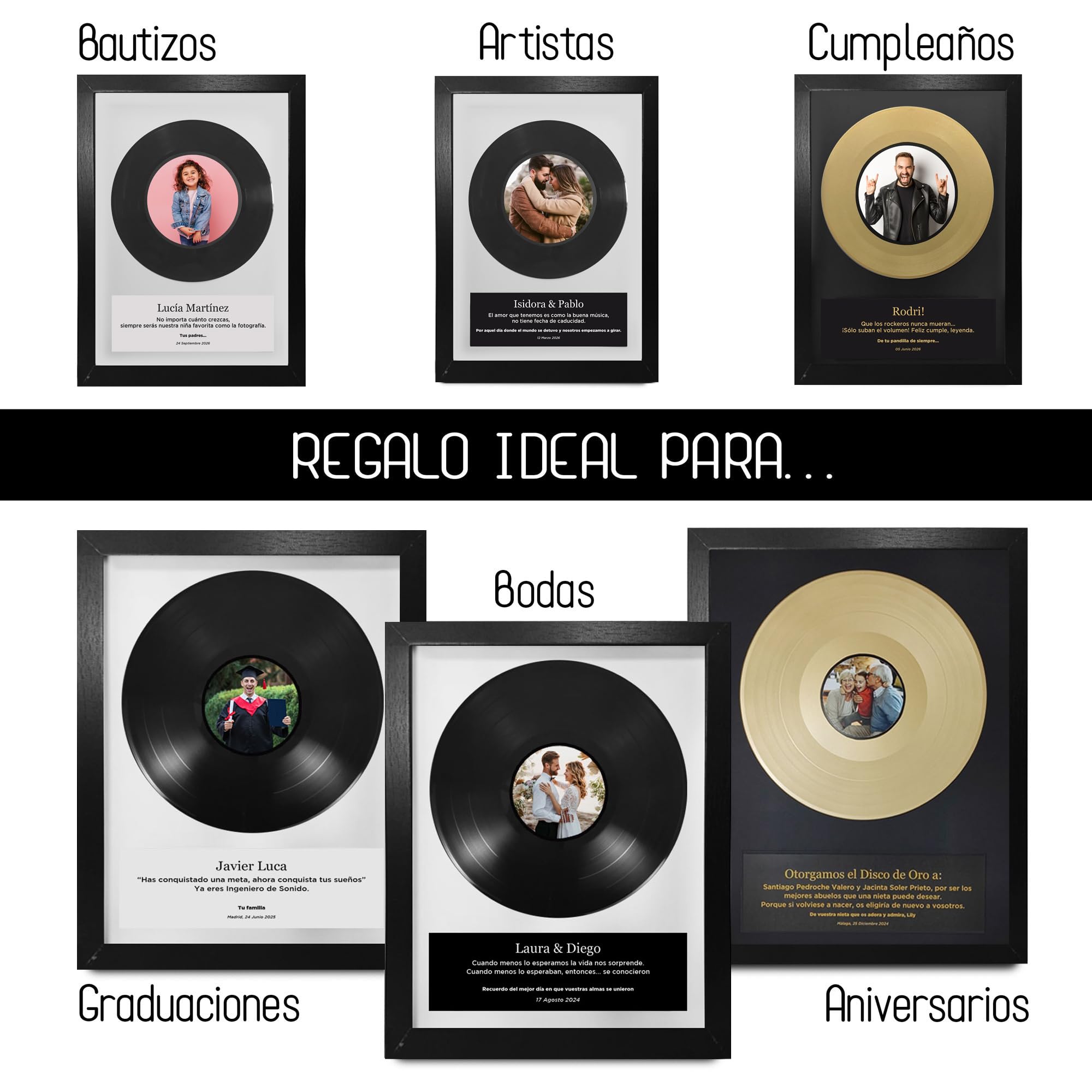 Cadre Décoratif, Cadeau Original, Personnalisable, Disque Vinyle avec Photo et Message Personnalisés dans Cadre en Bois et Verre à Suspendre ou à Cadre Décoratif, Cadeau Original, Personnalisable, Disque Vinyle avec Photo et Message Personnalisés dans Cadre en Bois et Verre à Suspendre ou à