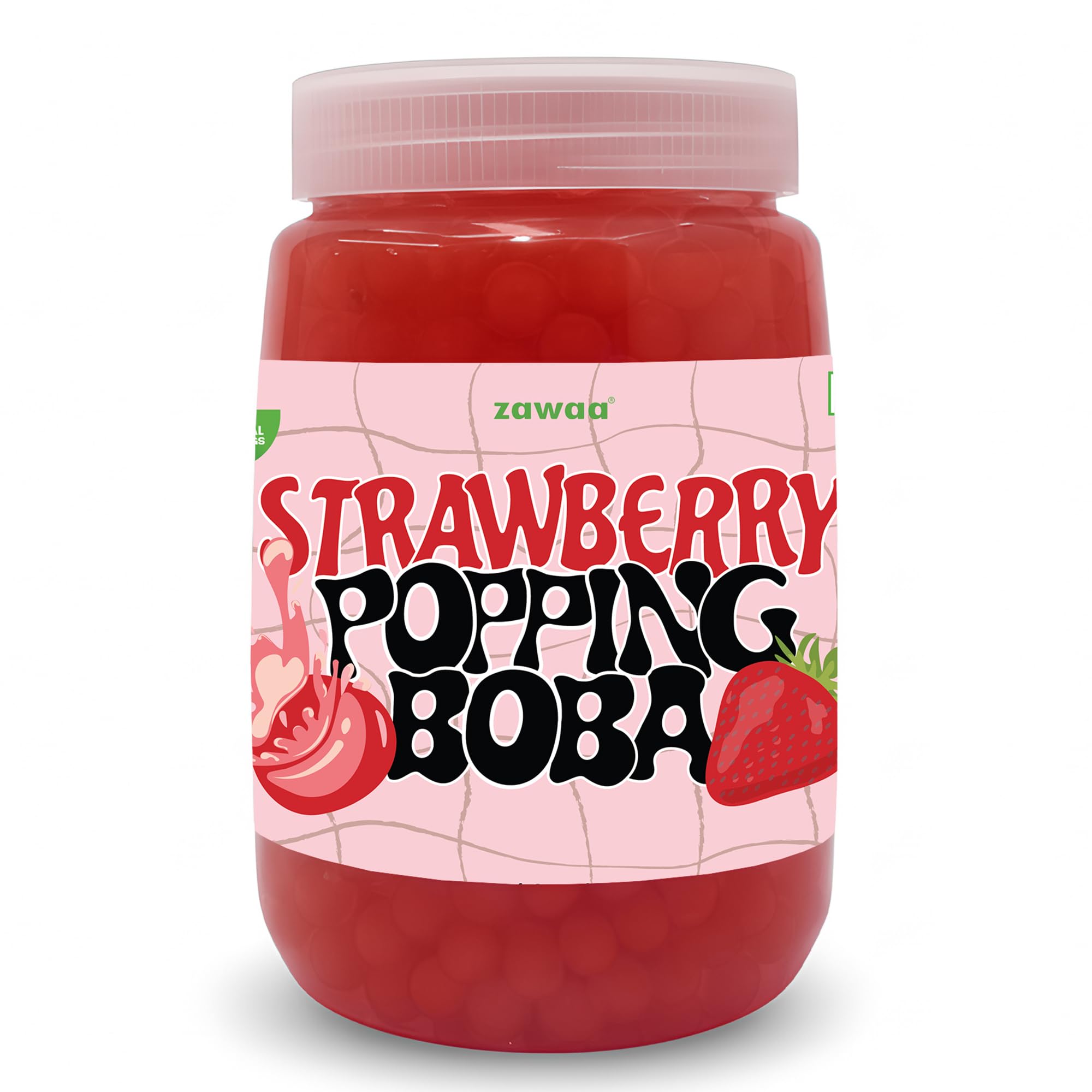 ZAWAA Foods StrawBerry Popping Boba Pearls 1kg – Bursting Boba for Bubble Tea - StrawBerry Flavor | Includes 10 Paper Straws