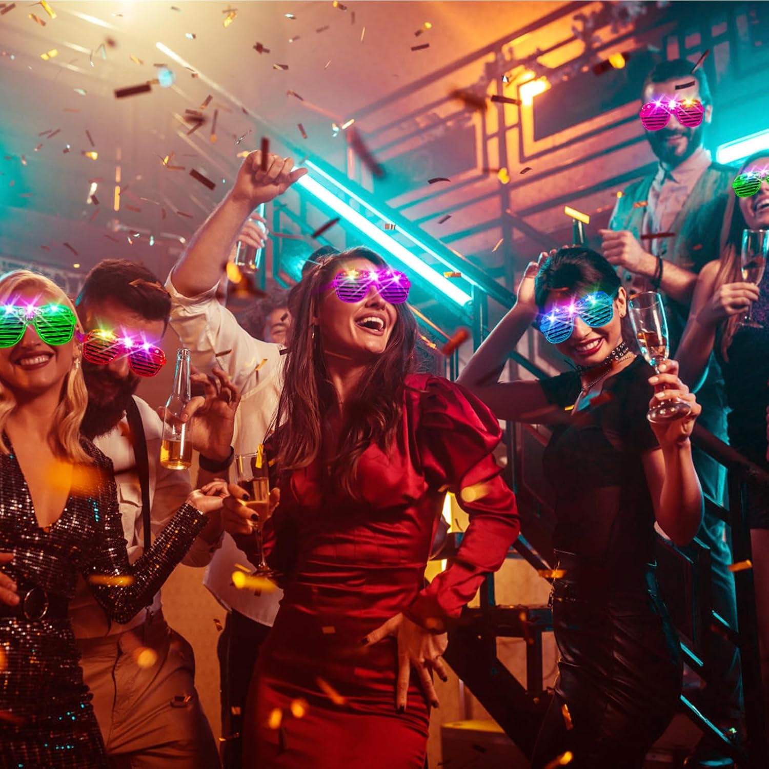 HONLYNE105 PCS LED Glasses, Glow in the Dark Party Supplies Light Up Glasses for Kids Adults, Neon Flashing Glasses Glow Party Glow Glasses Bulk Party Pack for Halloween Birthday Wedding Rave Carnival - Image 4