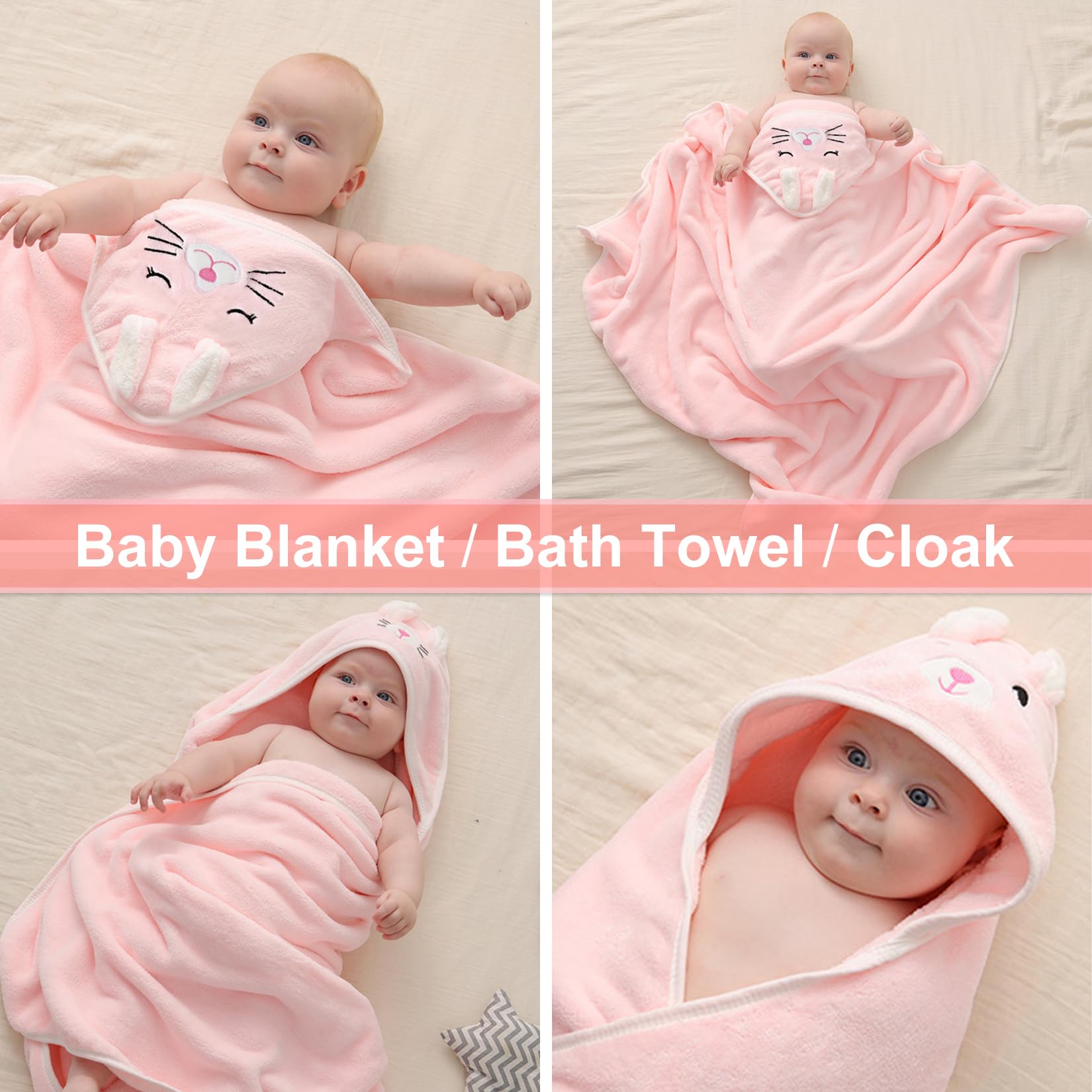 Cape De Bain Bebe 3 Pcs Serviette De Bain Bebe Douces Absorption Forte et Lavable en Machine Convient à 0-5 Ans (80 * 80cm)