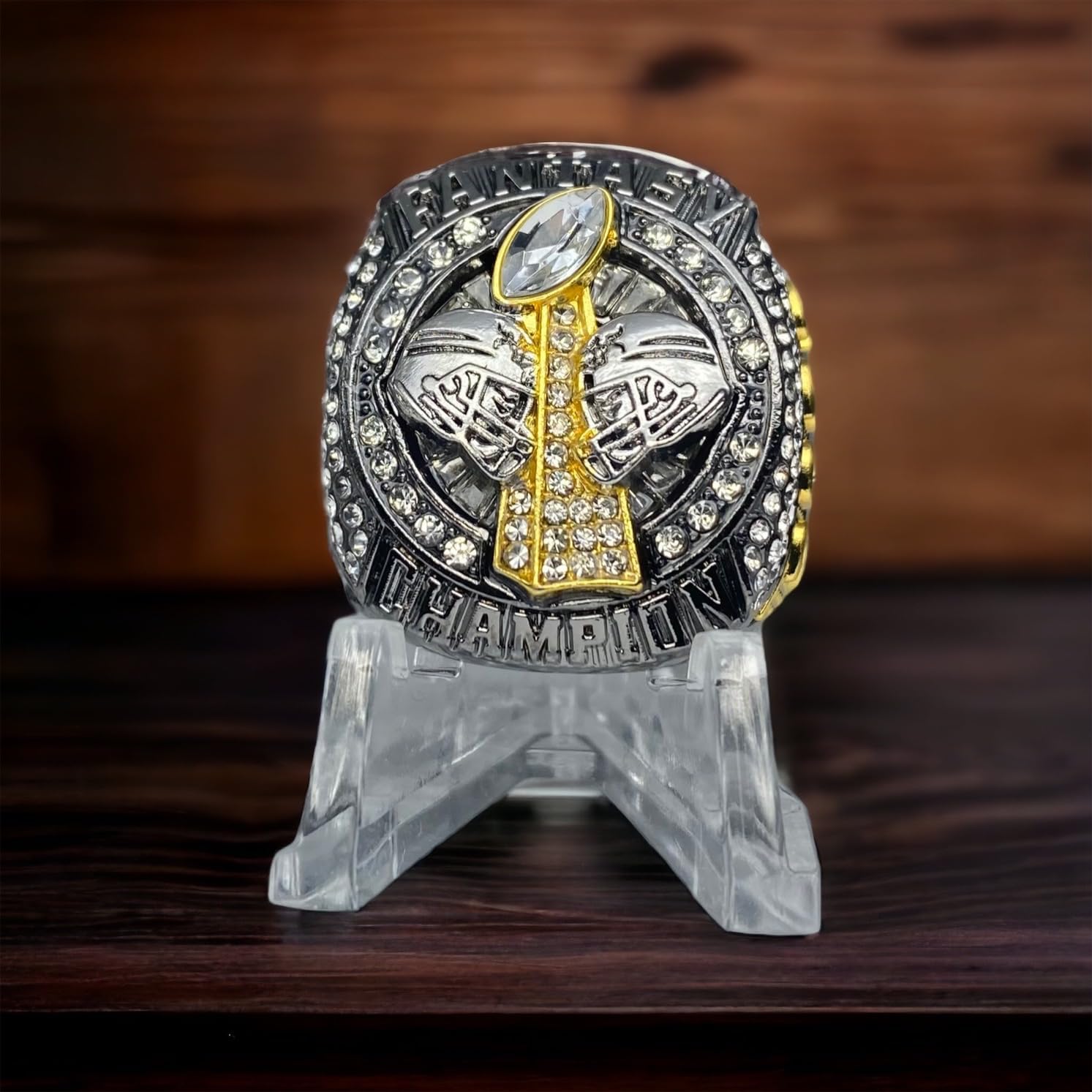 Legacy Rings 2023 Fantasy Football Championship Trophy Ring | Gunmetal and Gold Tone | Award for FFL Champion Size 11