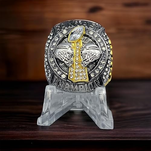 Miniatura 7 de Legacy Rings Anillo de trofeo del campeonato de fútbol de fantasía 2023  Gunmetal y tono dorado  Premio para campeón FFL talla 11