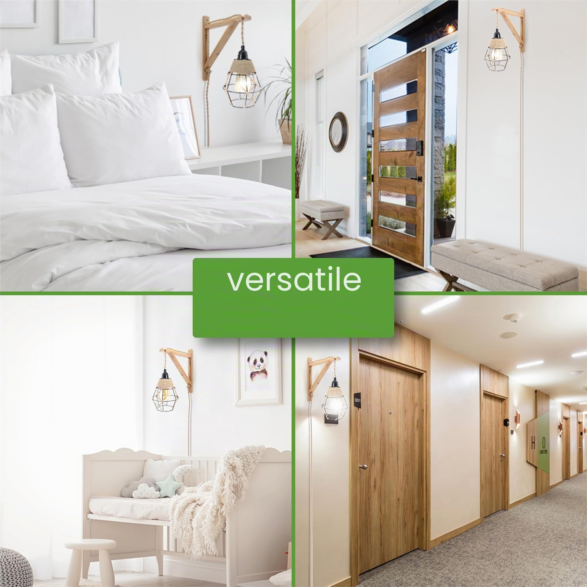 Supporto da parete in bambù per lampade a sospensione, set di 2, decorativo boho in legno, per diverse sospensioni, naturale