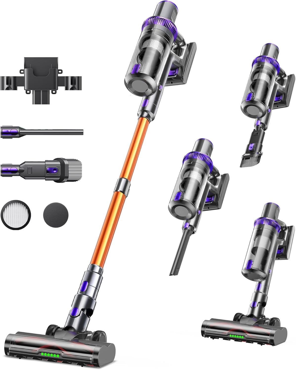 Cordless Vacuum Cleaner, 450W 48KPA 60Mins Vacuum Cleaners for Home,Anti-tangle Wireless Vacumm,Rechargeable Vacuum With Green Light,Powerful Stick Vacuum for Carpet/Hardwood Floors,Pet Hair,Purple