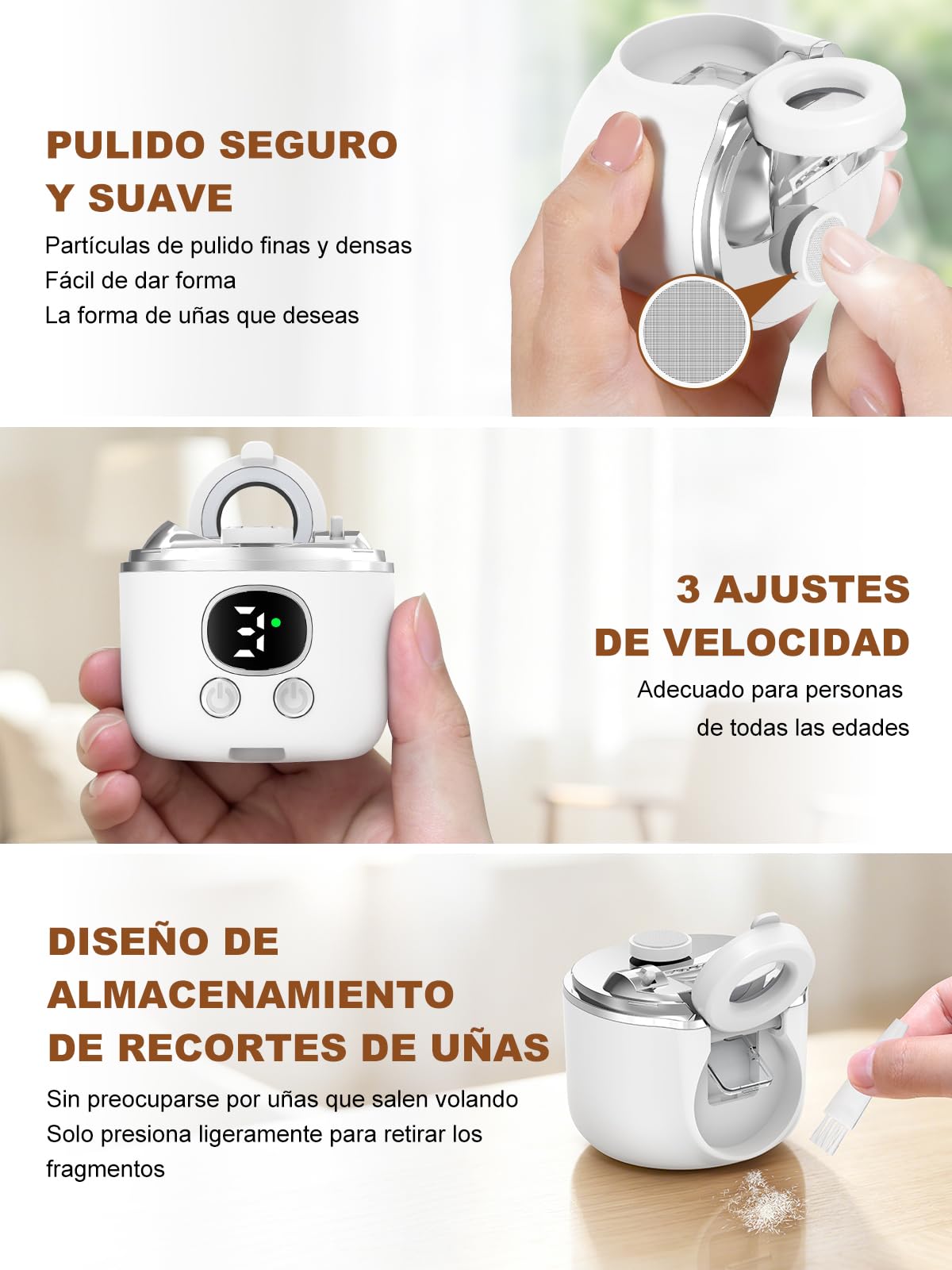 COPPA RT-01 Cortaúñas Eléctrico, Cortaúñas Automático 3 en 1 con Cabezal Doble y Lupa, 3 Velocidades y Luz LED, Cortaúñas Inteligente Carga USB Seguro y Silencioso para Niños, Adultos, Ancianos