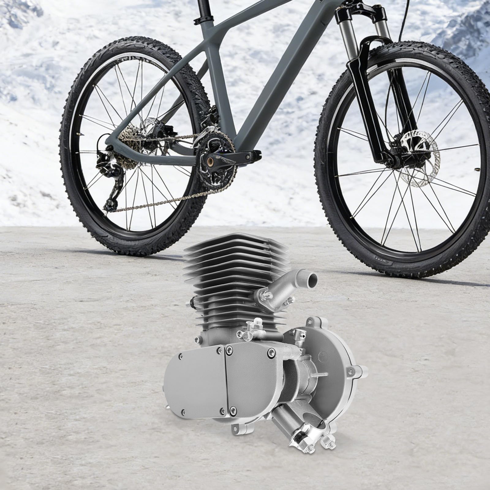 100CC 2-Takt Fahrrad Motor Kit 45km/h Höchstgeschwindigkeit, Luftgekühlt Einzylinder Benzinmotor mit 2L Tank, Umrüstsatz für 26/28 Zoll Mountainbike Rennrad Strandrad