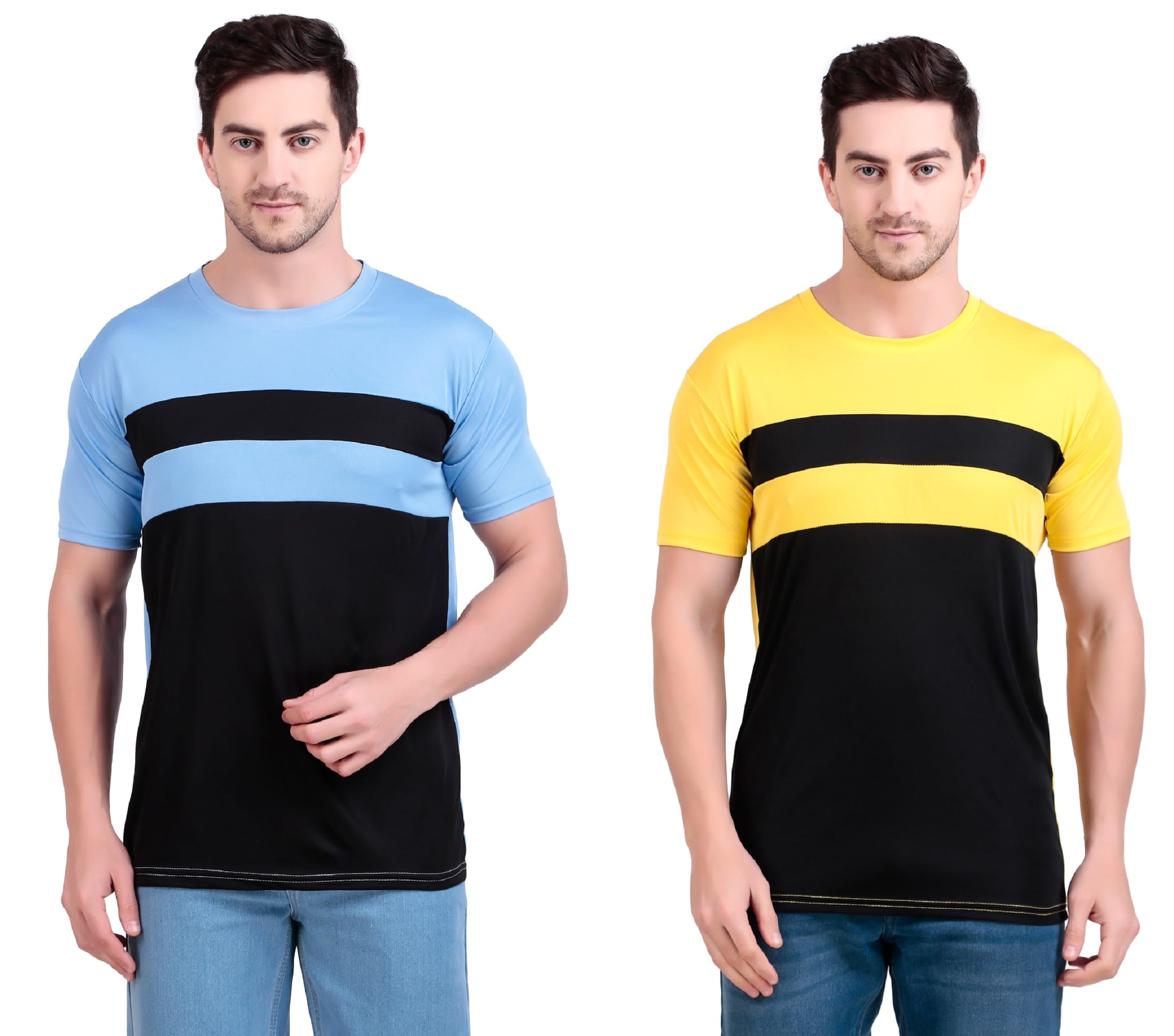 Men's Polyester Round Neck Half Sleeve Solid Regular Fit T-Shirt Lightweight Breathable Activewear Tee for Gym, Sports Casual Use Pack of 2-image-15