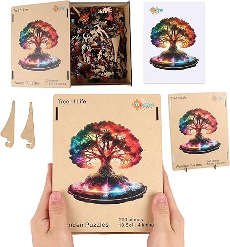 Miniatura 7 de MEATRN Rompecabezas de madera de 200 piezas del árbol de la vida, rompecabezas de madera de plantas para adultos, símbolo de crecimiento y