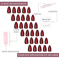 Vista 177 de Glamnetic Uñas a presión – Red Affair Uñas cortas de punta francesa con purpurina roja almendra con un acabado brillante 15 tamaños – Kit de 30