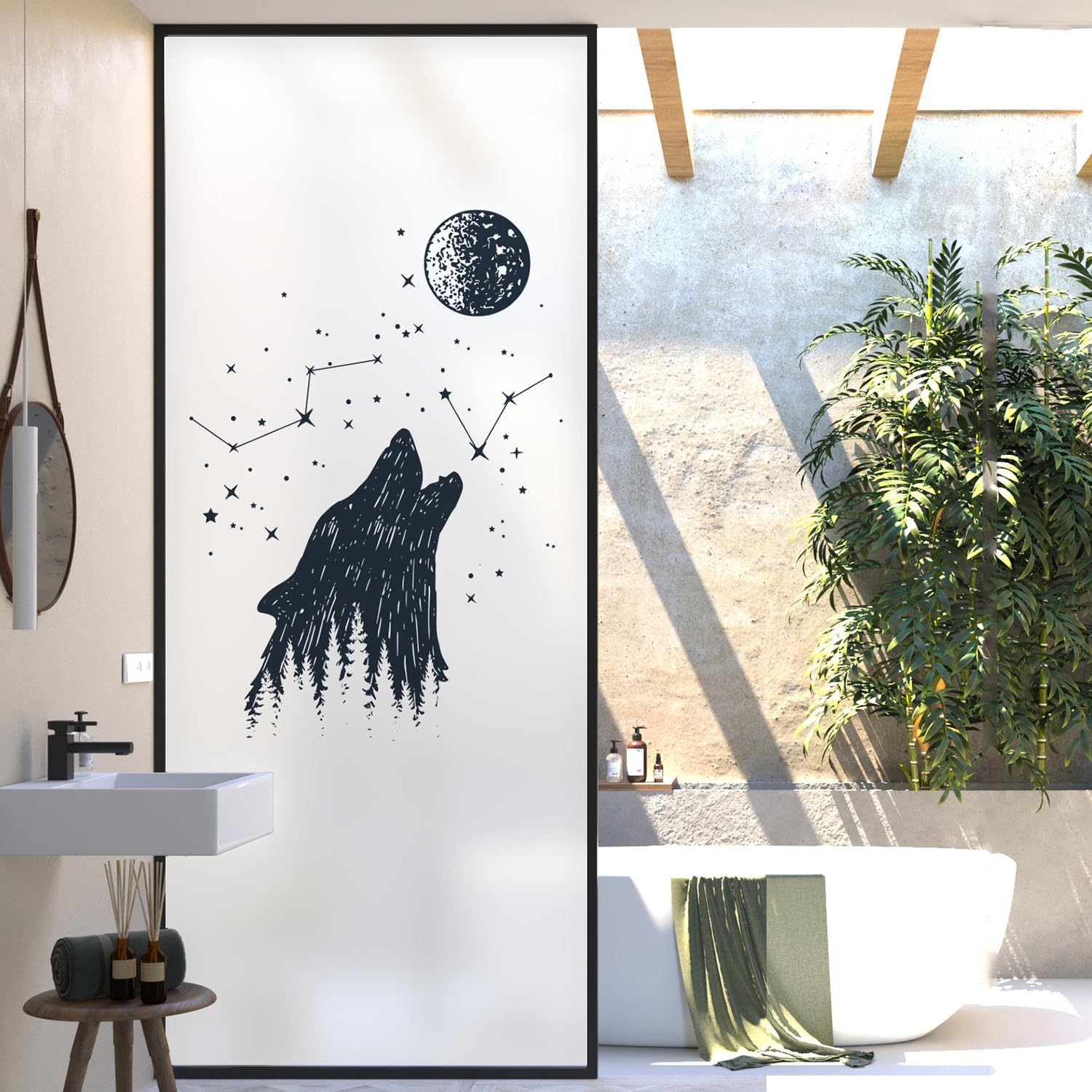 XQKXHZ One Way Window Film Privacy Day and Night,Frosted Opaque Window Film Static Cling Glass Decorative Films Sun Blocking Non-Adhesive Premium Vinyl,for Glass Doors,Bathroom,Kitchen,A,60x100cm
