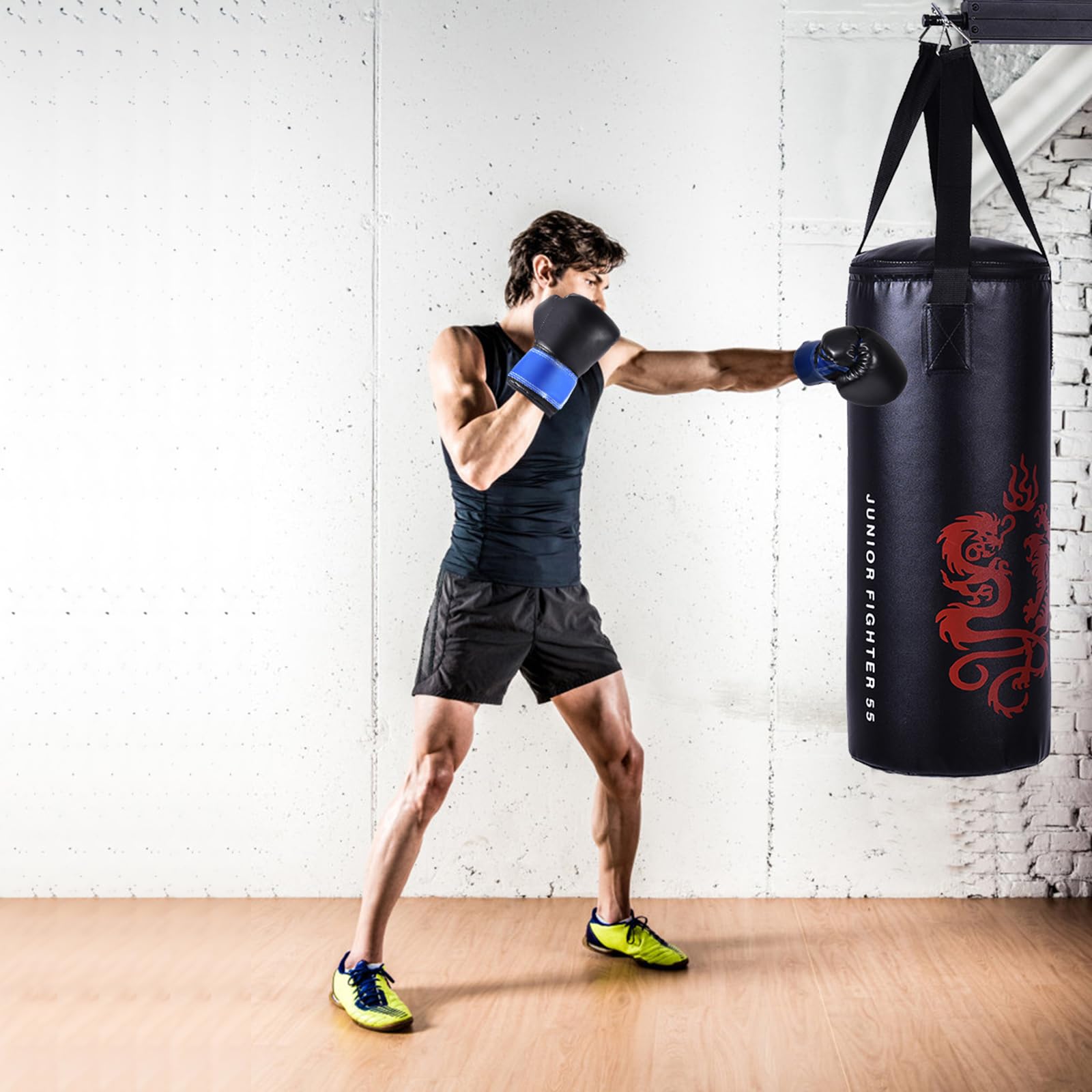 KOMFOTTEU Boxsack 10kg, Kinder Boxset inkl. 8 OZ Boxhandschuhen & Springseil, Hängend Box Sack, Punching Bag Punchingsack Kickboxen für Jugend Erwachsene