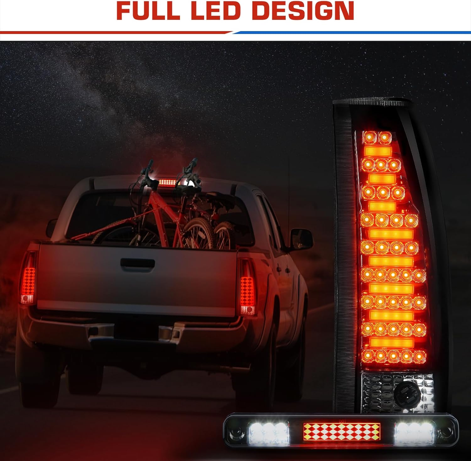 ILONPA Led Set of 3, Tail Lights Pair+3rd Brake Lamp Fits for 1988-1999 Chevy Silverado/GMC Sierra C/K 1500, 1988-2000 Chevy Silverado/GMC Sierra C/K 2500, Only Fit Factory Incandescent Models