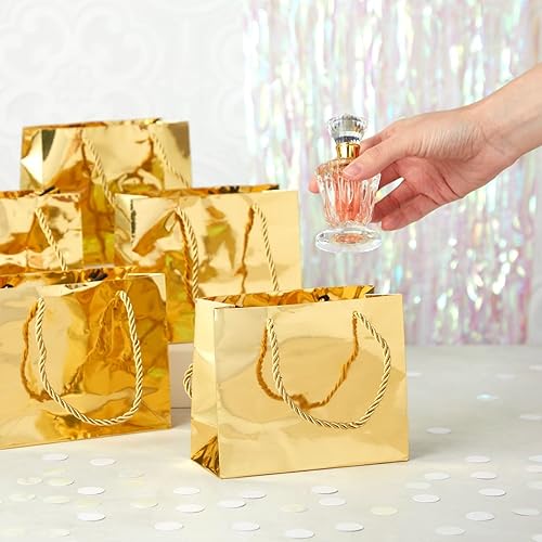 Miniatura 2 de Sparkle and Bash Paquete de 24 mini bolsas de regalo doradas metálicas con asas de cuerda, bolsas de regalo de papel reutilizables (6 x 5 x 2.5