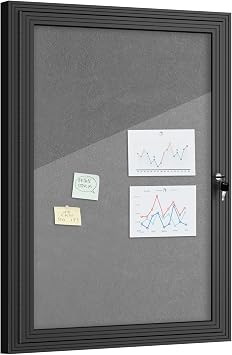 Mifuro 36"x24" Enclosed Bulletin Board, Outdoor Lockable Weather-Resistant Aluminum Cork Noticeboard for School & Office, Black Frame w/Grey Flet