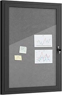 36"x24" Enclosed Bulletin Board, Outdoor Lockable Weather-Resistant Aluminum Cork Noticeboard for School & Office, Black Frame w/Grey Flet
