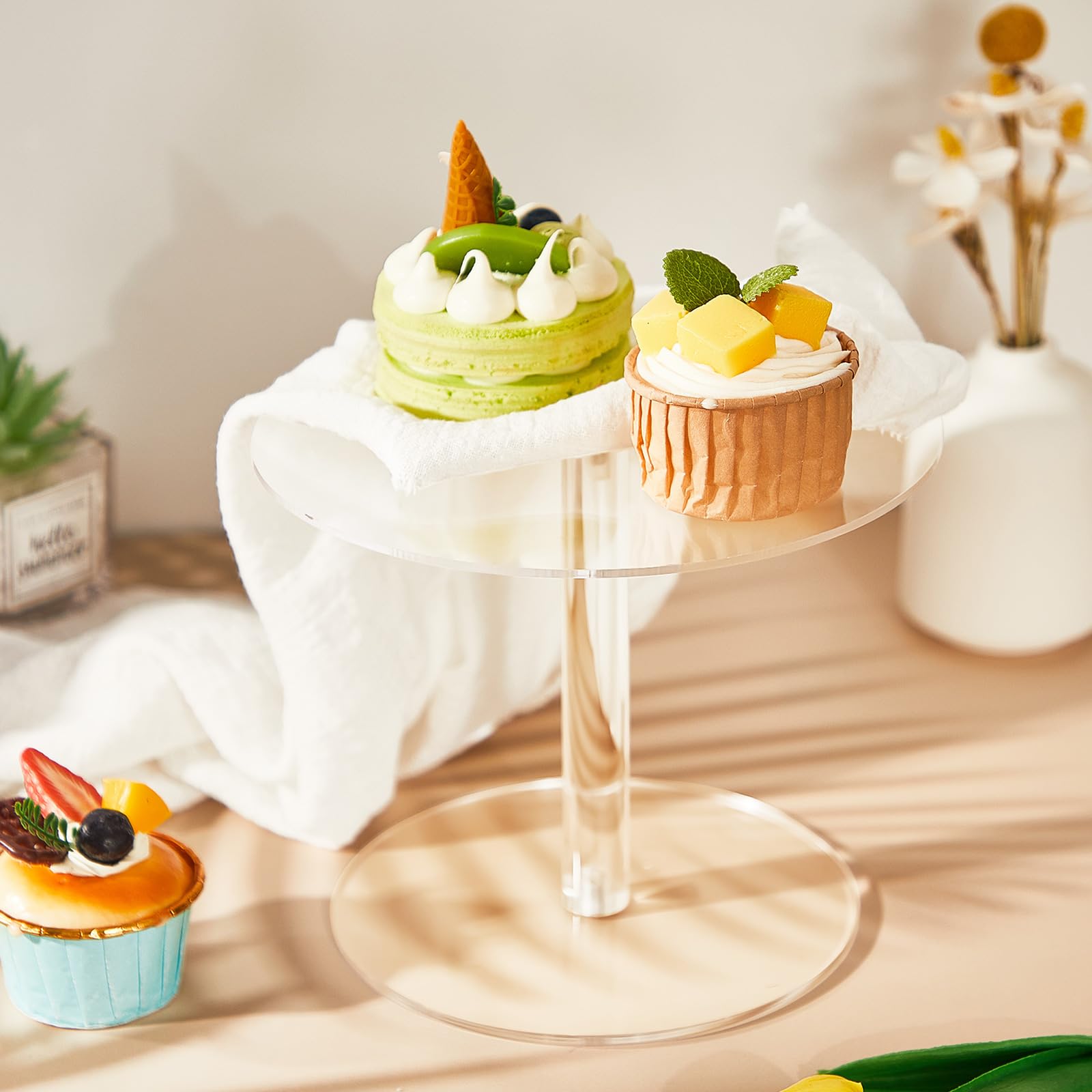 Hsei Lot de 6 présentoirs à gâteaux ronds en acrylique transparent | Ensemble de présentoirs à étages pour mariage, fête d'anniversaire, événement, plateau de présentation, desserts, pizzas