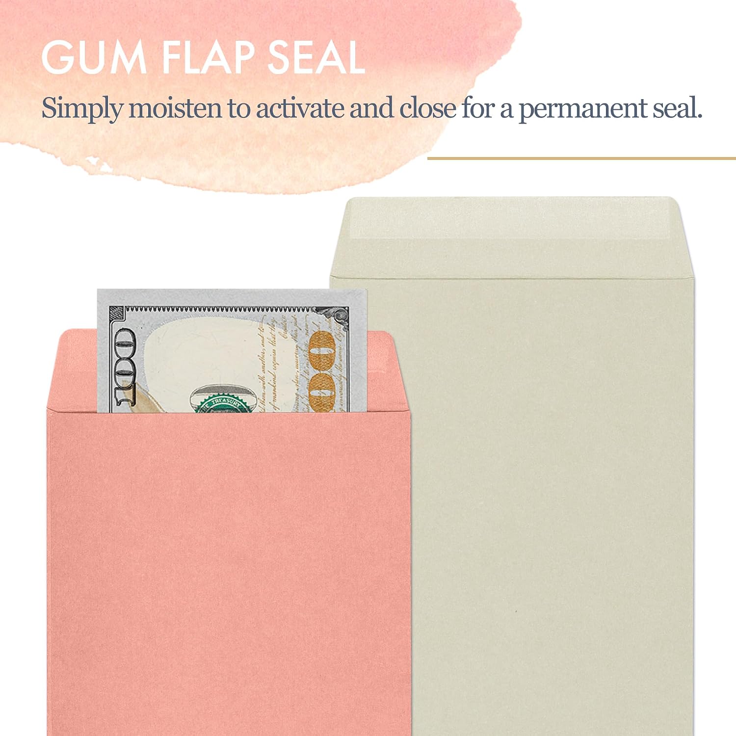 Money Envelopes for Cash, 100-Count Colorful Envelopes for Cash Gifts, Saving Challenges, Coins, Checks, Seeds, Small Items, 3.5 x 6.5 Inches, Whisper Tone Collection, 10 Colors