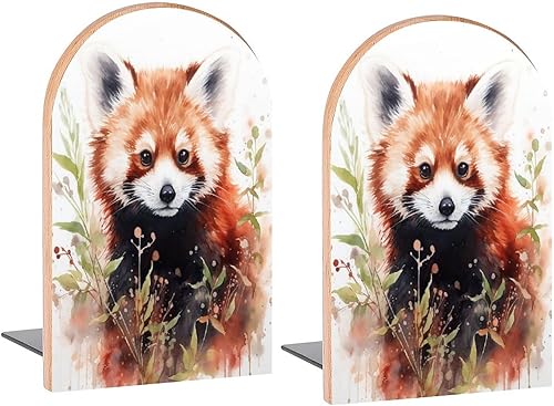 Sujetalibros decorativos de madera con hojas de panda rojo para estantes, habitación de los niños, oficina en casa, tapones de libros para revistas,