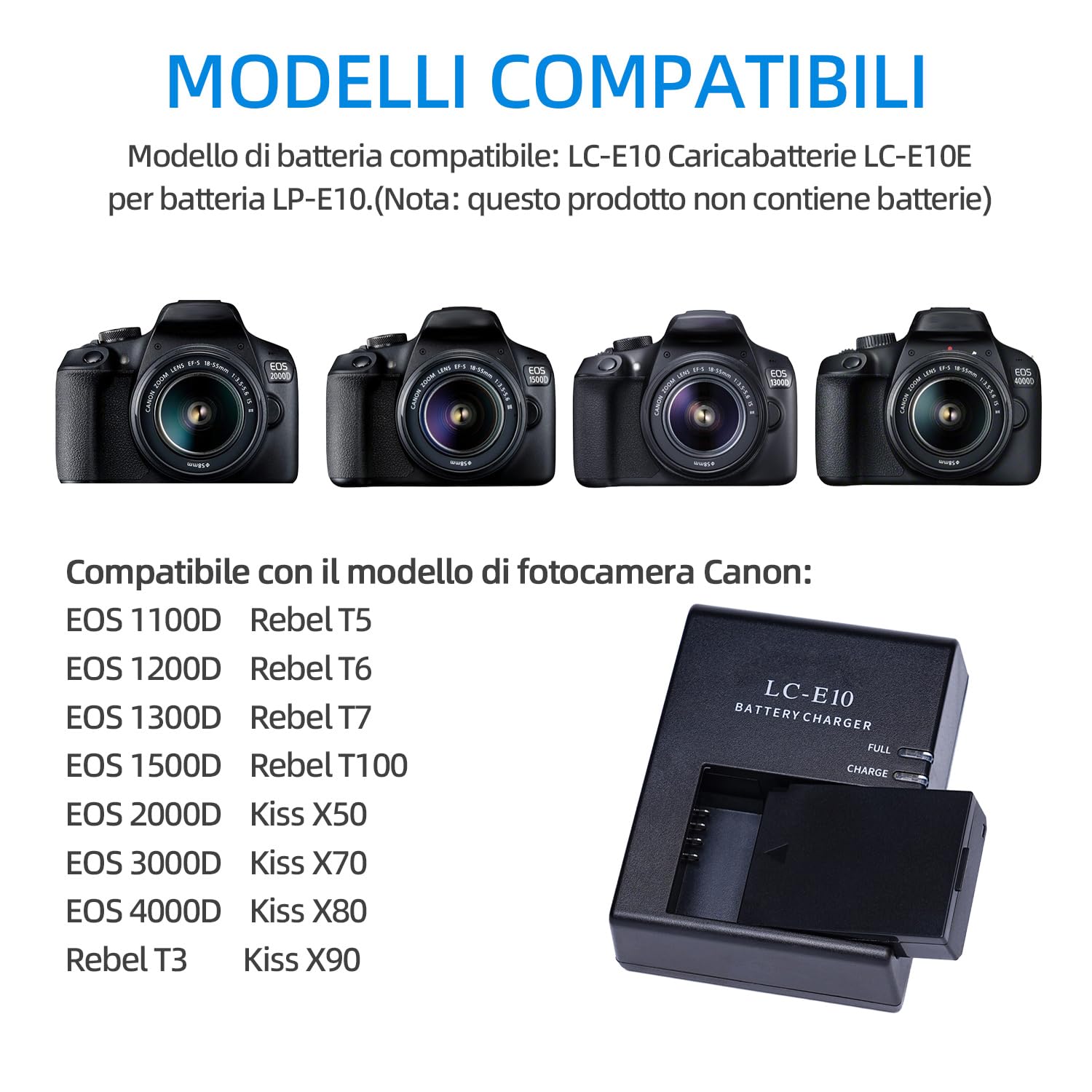 YUEFANSHEN LP-E10 LC-E10C LC-E10 LC-E10E Fotocamera Compatibile Con Canon EOS Rebel T7, T6, T5, T3, T100, EOS 4000d, 3000d, 2000d, 1500d, 1300d, 1200d, 1100d, 1100d, 1500d, 1300d, 1100dkiss E Di Più