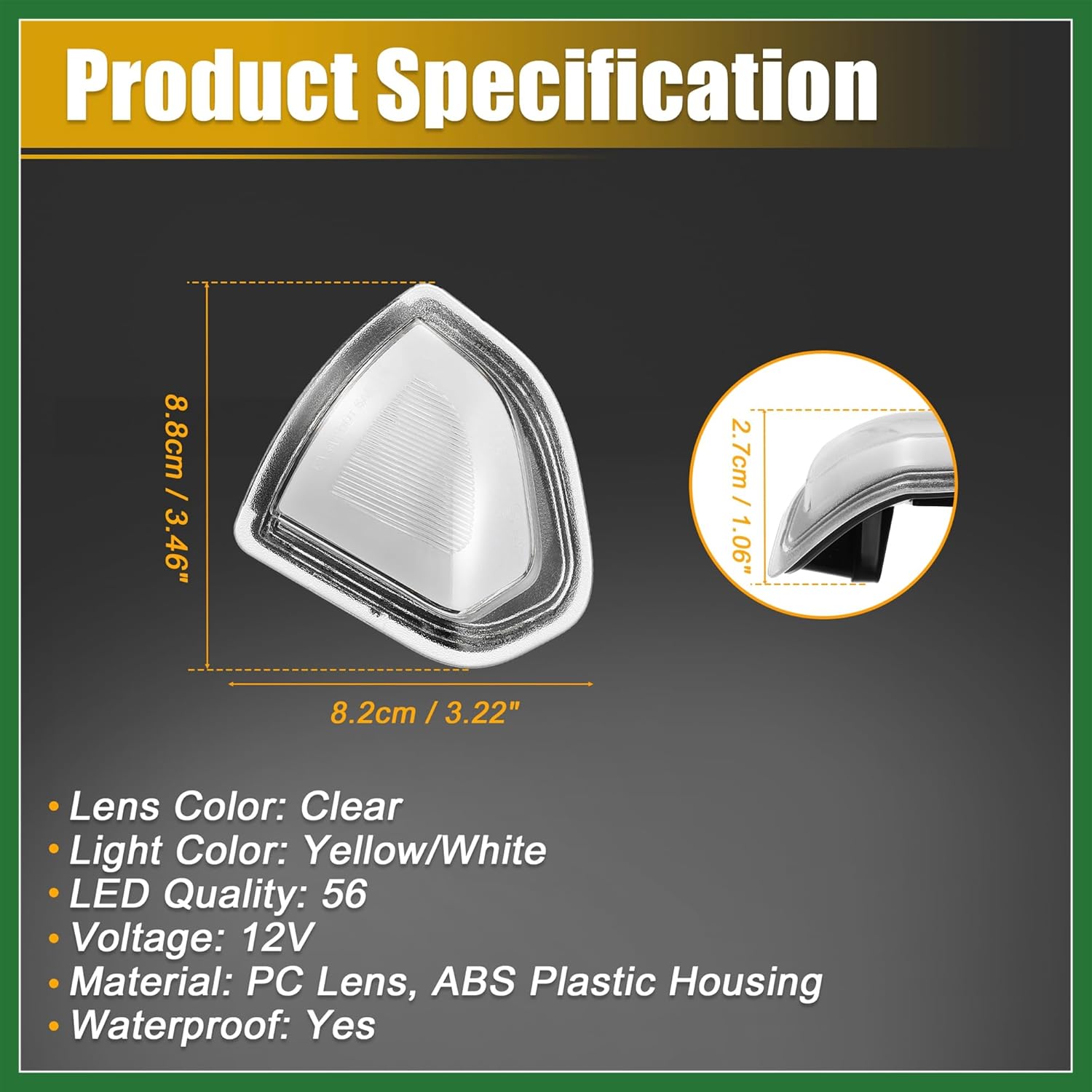 Motoforti LED Side Mirror Turn Signal Indicator Light for Dodge for Ram 1500 2500 3500 4500 5500 2010-2018 Amber White Light White Len 68302828AA 68302829AA 1 Pair Long-lasting