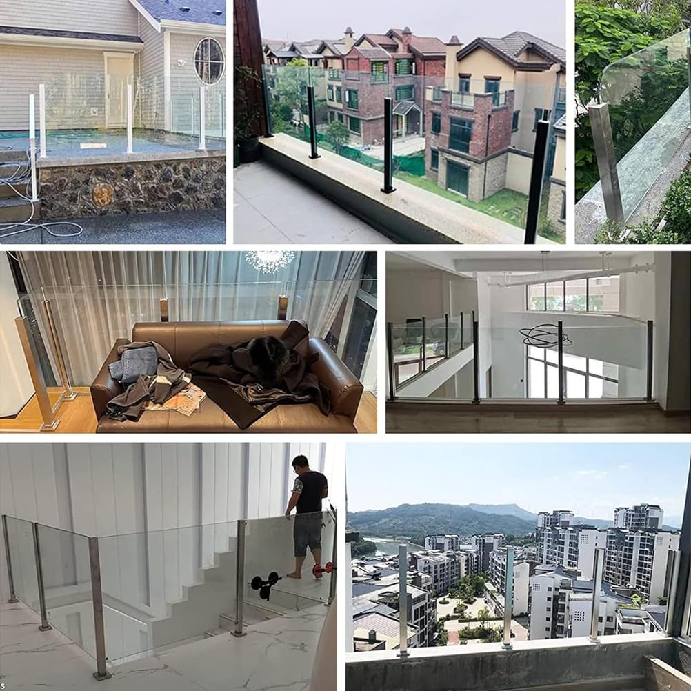Heavy-Duty 304 Stainless Steel Glass Railing Post, 35.8 Inch No-Drill Balustrade System for Deck, Balcony, Stair, Pool Fence, Easy Installation, End/Mid/Corner Post,Silver~Corner Post,85cm