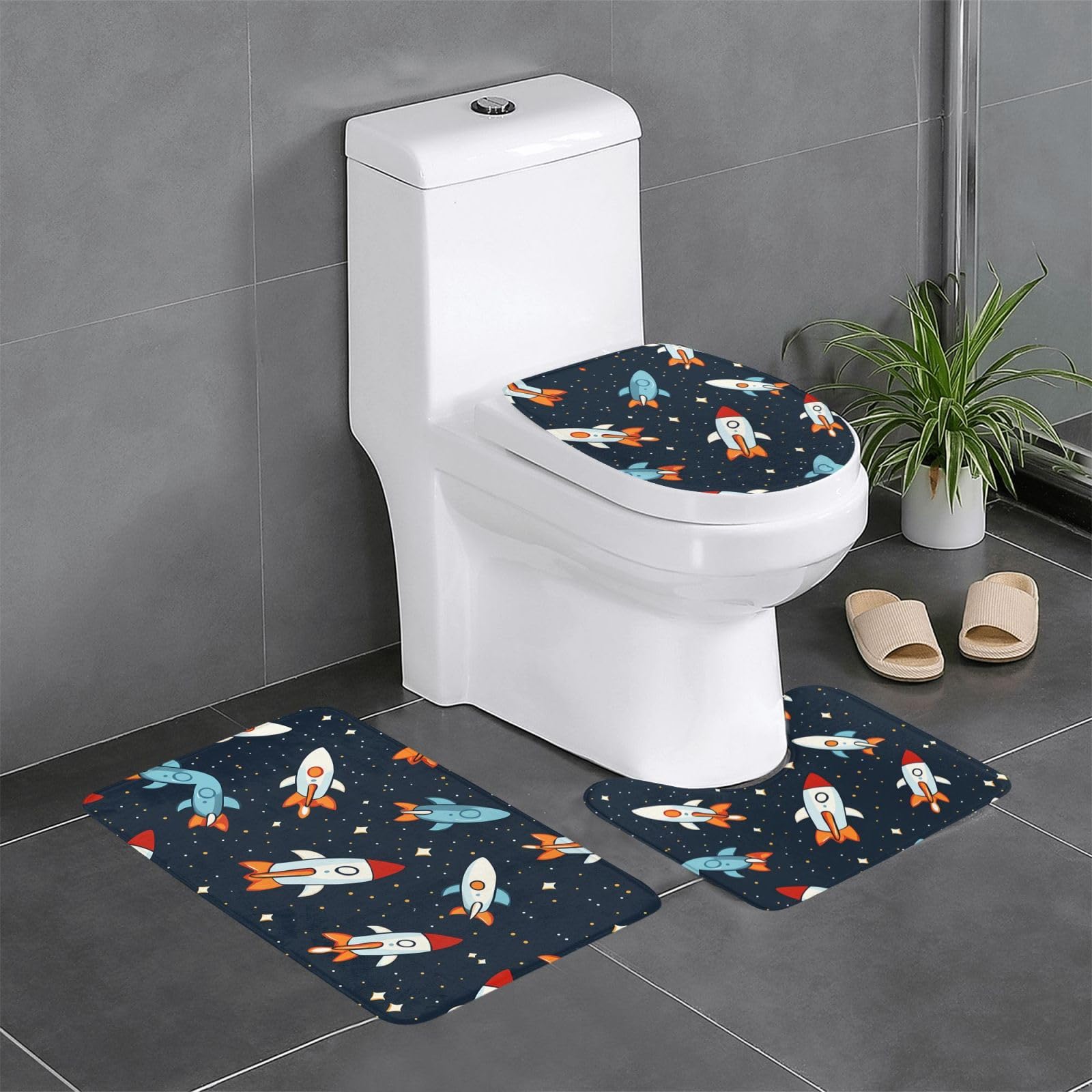 Tapis de salle de bain antidérapants trois pièces lavables pour WC
