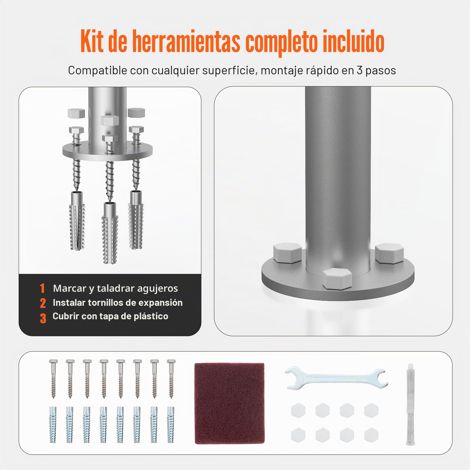 VEVOR Pasamanos para Piscina de Aluminio con Placa Base para Piscinas Interiores y Exteriores, Pasamanos de Seguridad Humanizados para Piscinas, Barra de Apoyo a Prueba de Óxido, 400 x 90 x 915 mm