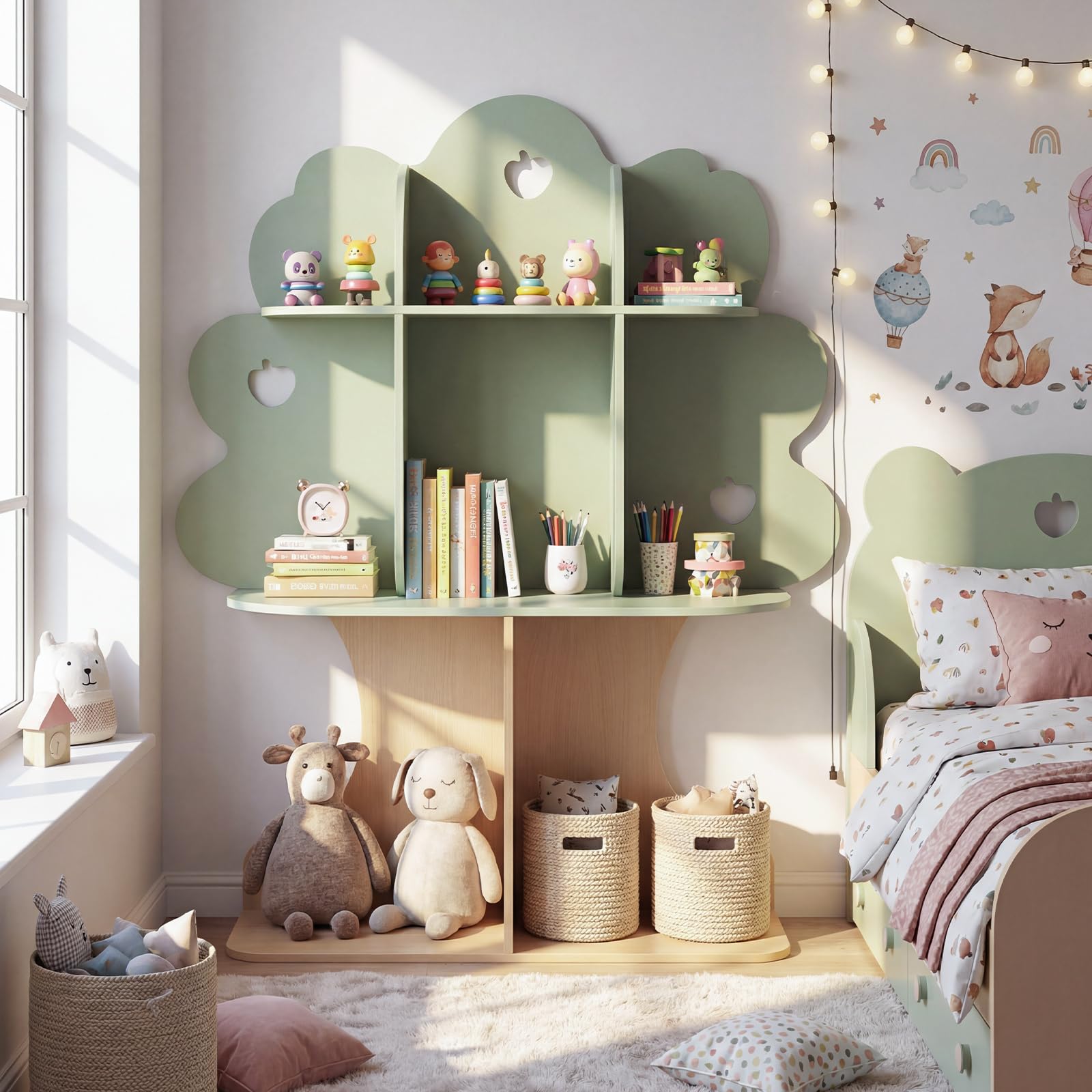 COSTWAY Libreria per Bambini a Forma di Albero, Scaffale per Giocattoli con 8 Scomparti Aperti e 2 Kit Antiribaltamento, Contenitore Salvaspazio per Salotto, Asilo Nido, Studio, 97 x 28 x 114 cm