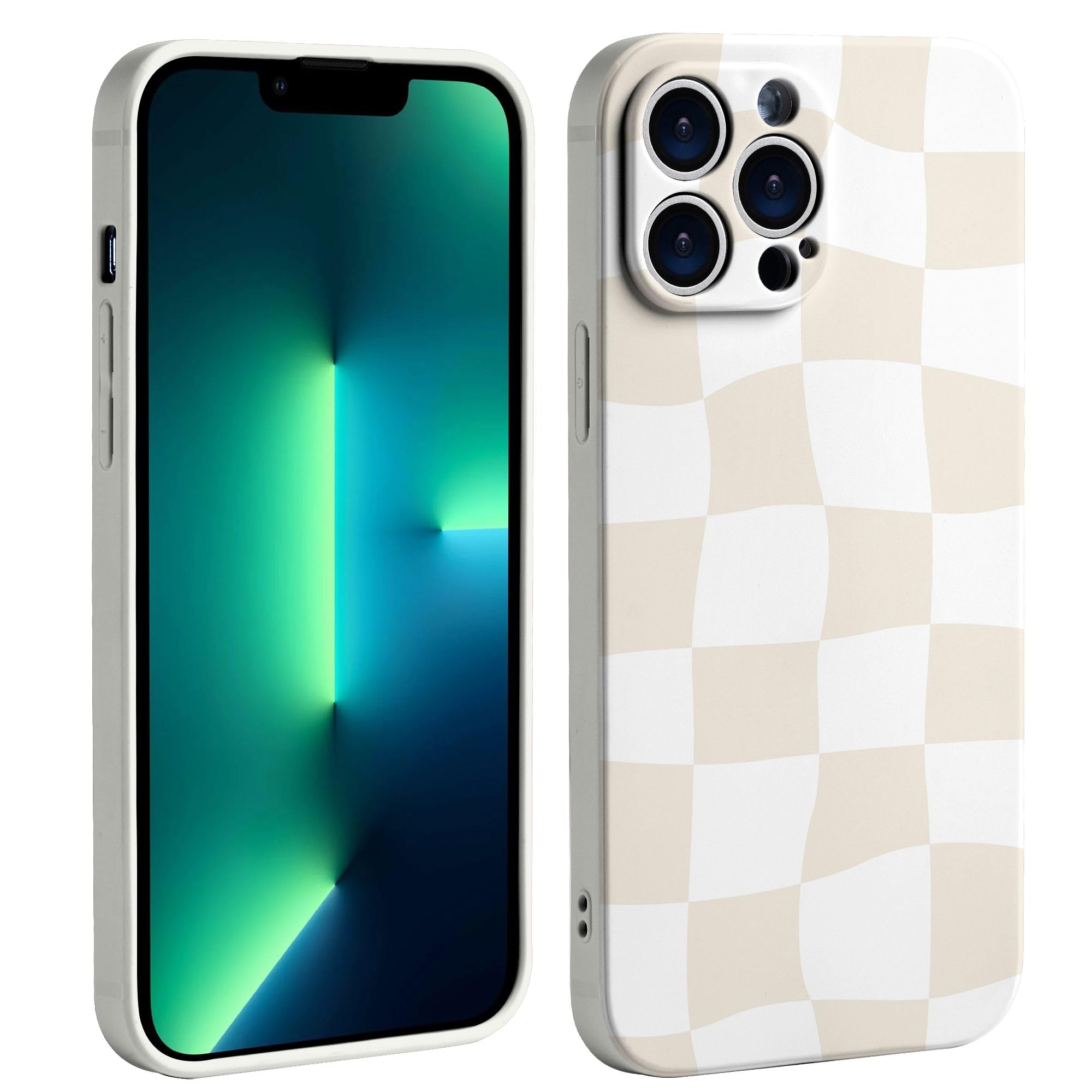 WMFLLNL Checkered Phone Case for iPhone 15 Pro Case for Girls Women Soft Slim Shockproof Cute Print Design Cases Compatible with iPhone 15 Pro -Beige