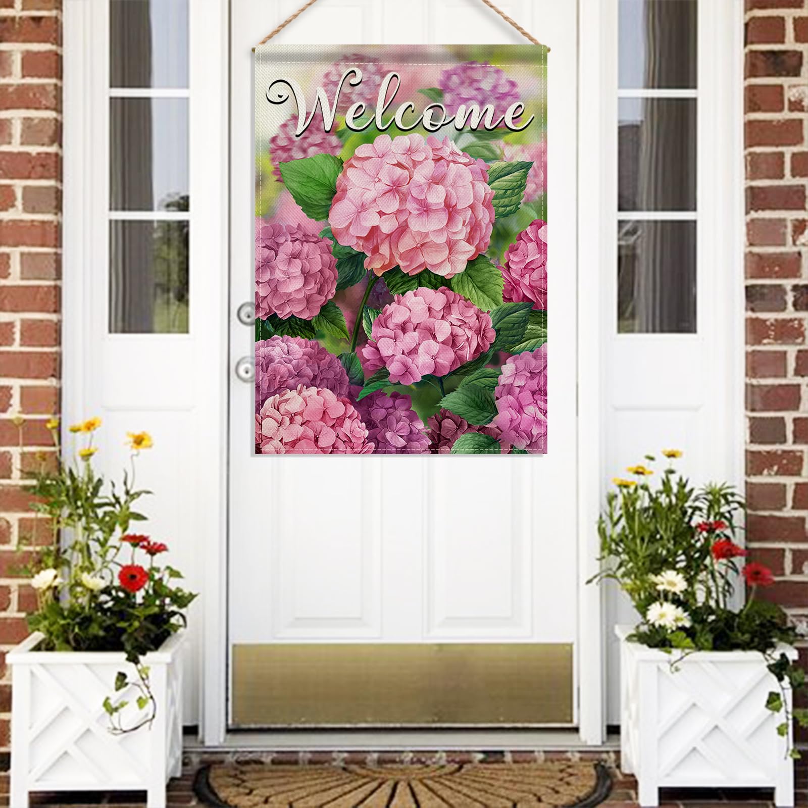 Hzppyz Gartenflagge 'Welcome Spring Summer' – Doppelseitige Jute-Flagge Für Terrasse & Garten