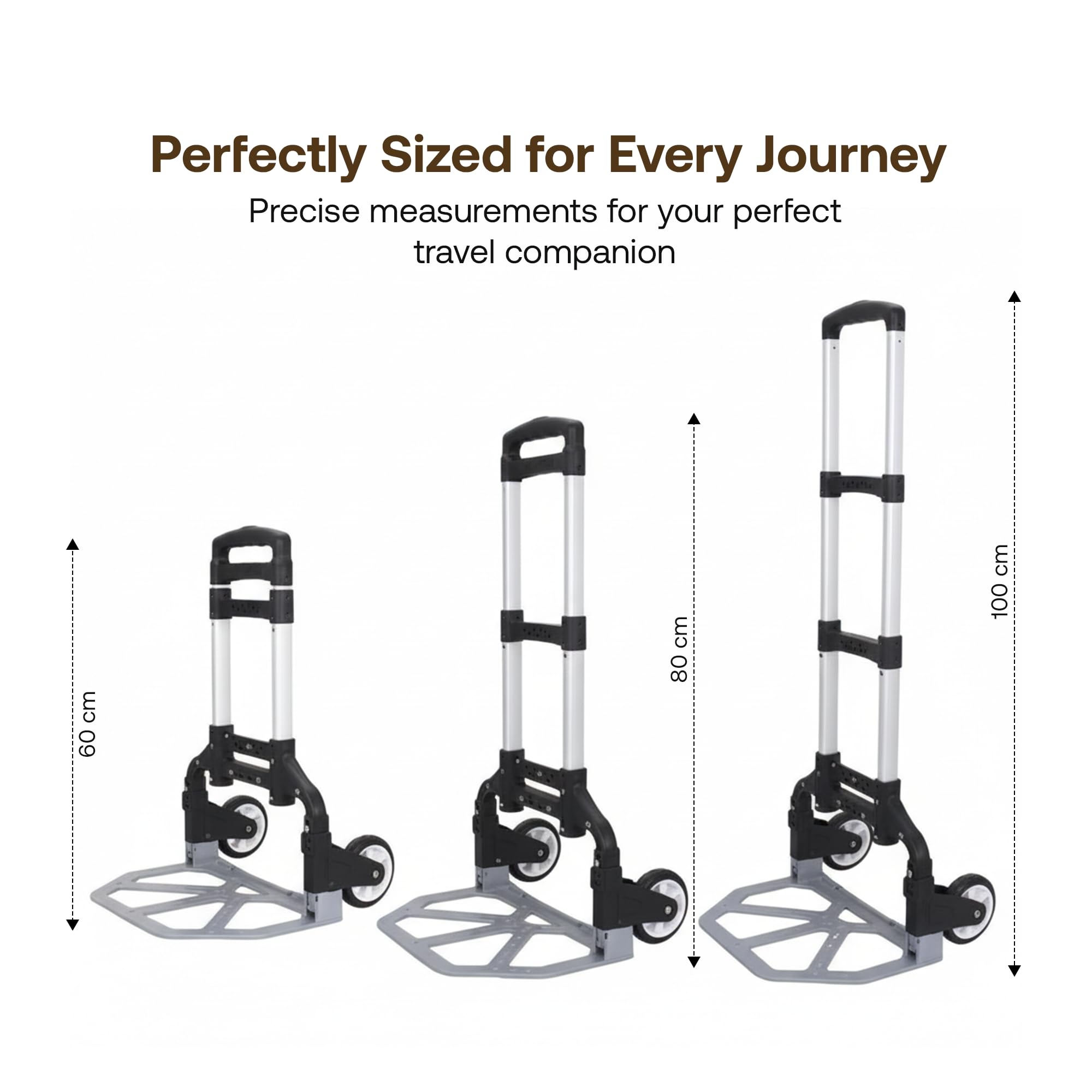 BonKaso Folding Hand Truck 70Kg Capacity | Heavy-Duty Luggage Trolley with Telescopic Handle | Lightweight Collapsible Cart for Travel, Home & Office Use (40x41x100cm) Silver 2