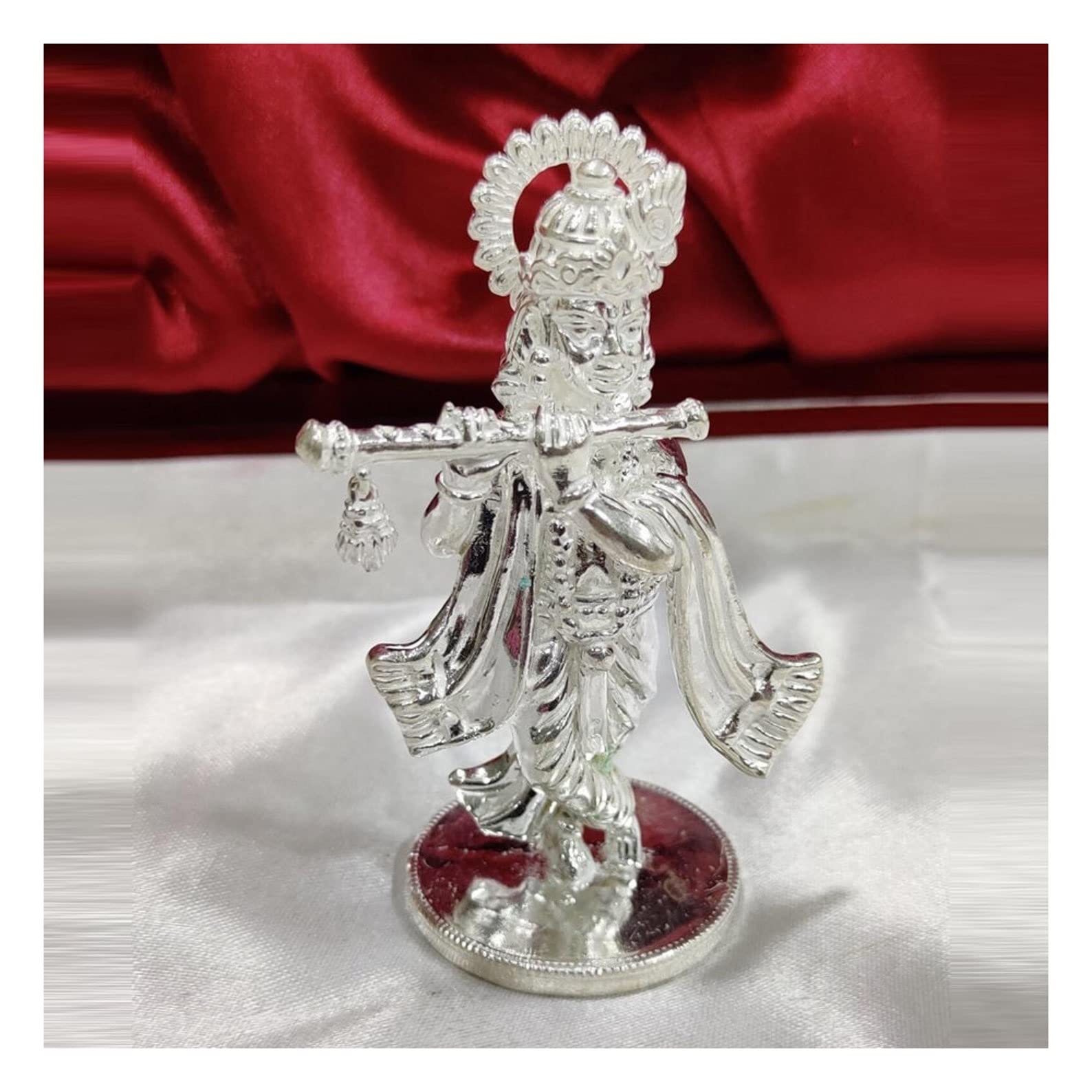 Shree Krishna Idol in Pure 925 Silver / Shree Krishna Statue in Silver Hindu Religion God Sculpture Festival 4.50 Inch (509 GMS)