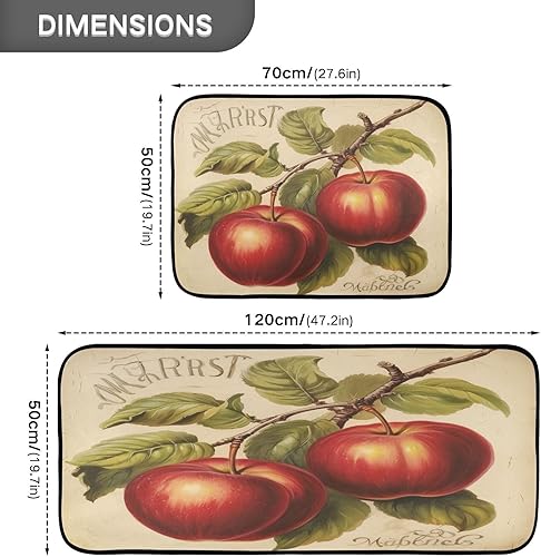 Miniatura 3 de FUGIDOG Juego de 2 tapetes de cocina vintage con diseño de manzanas, absorbentes, antifatiga, acolchados, antideslizantes, cómodos, lavables para