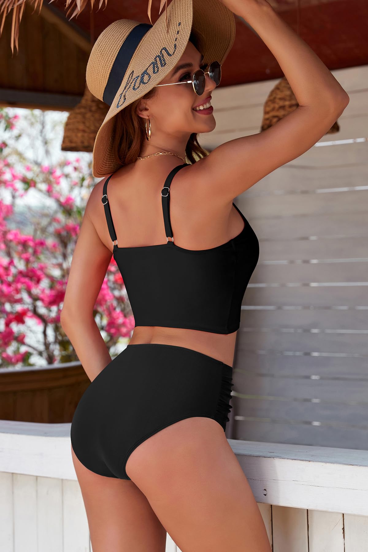 SHEKINI Maillot de Bain Femme Tankini 2 Pieces avec Haut Court et Ruched Taille Haute Contrôle du Ventre Bikini Set Deux Pièces